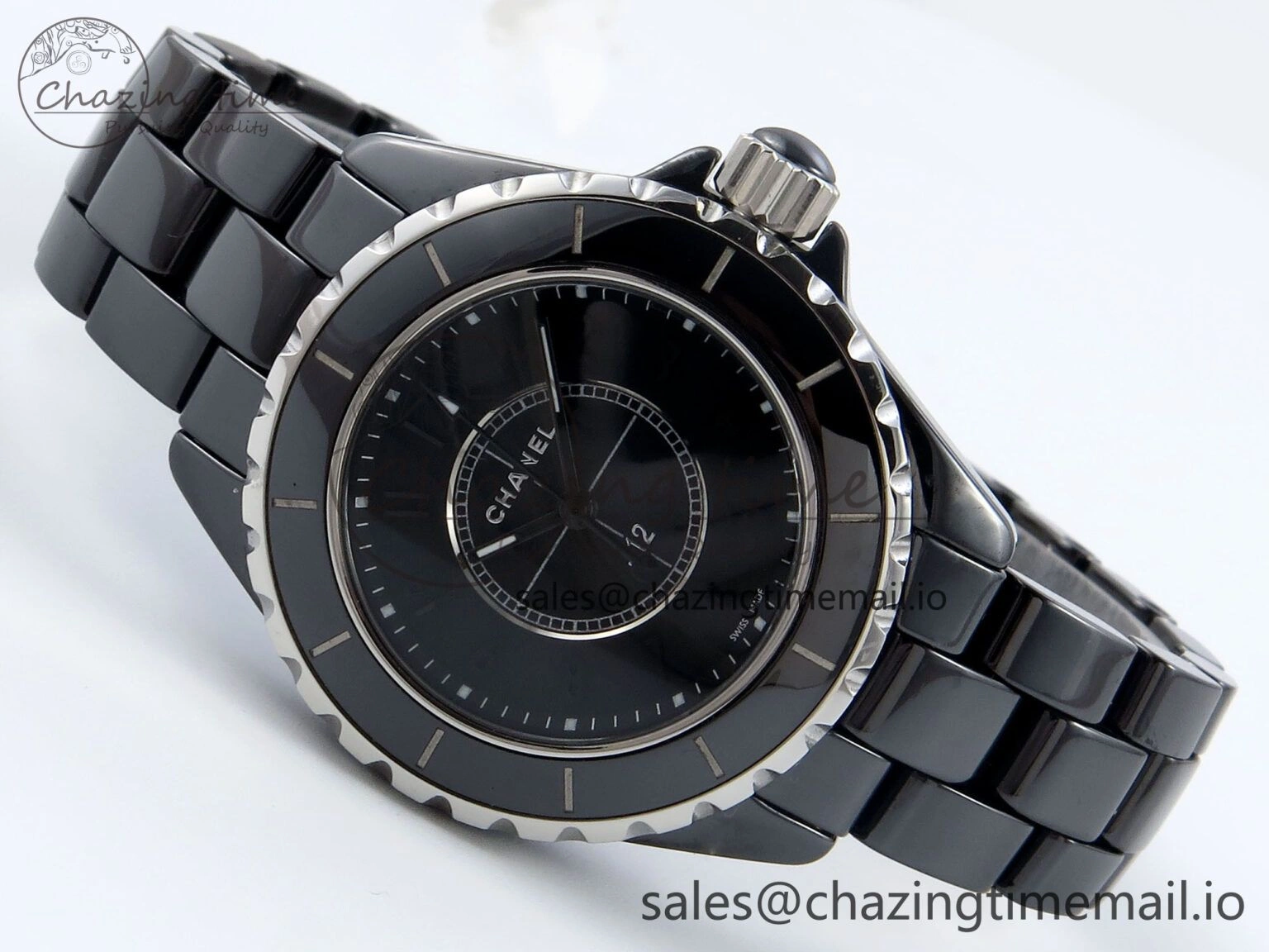 GoAnywhere J13 38mm Black Ceramic HTF 1:1 Best Edition Black Dial on Bracelet Swiss Quartz 6441