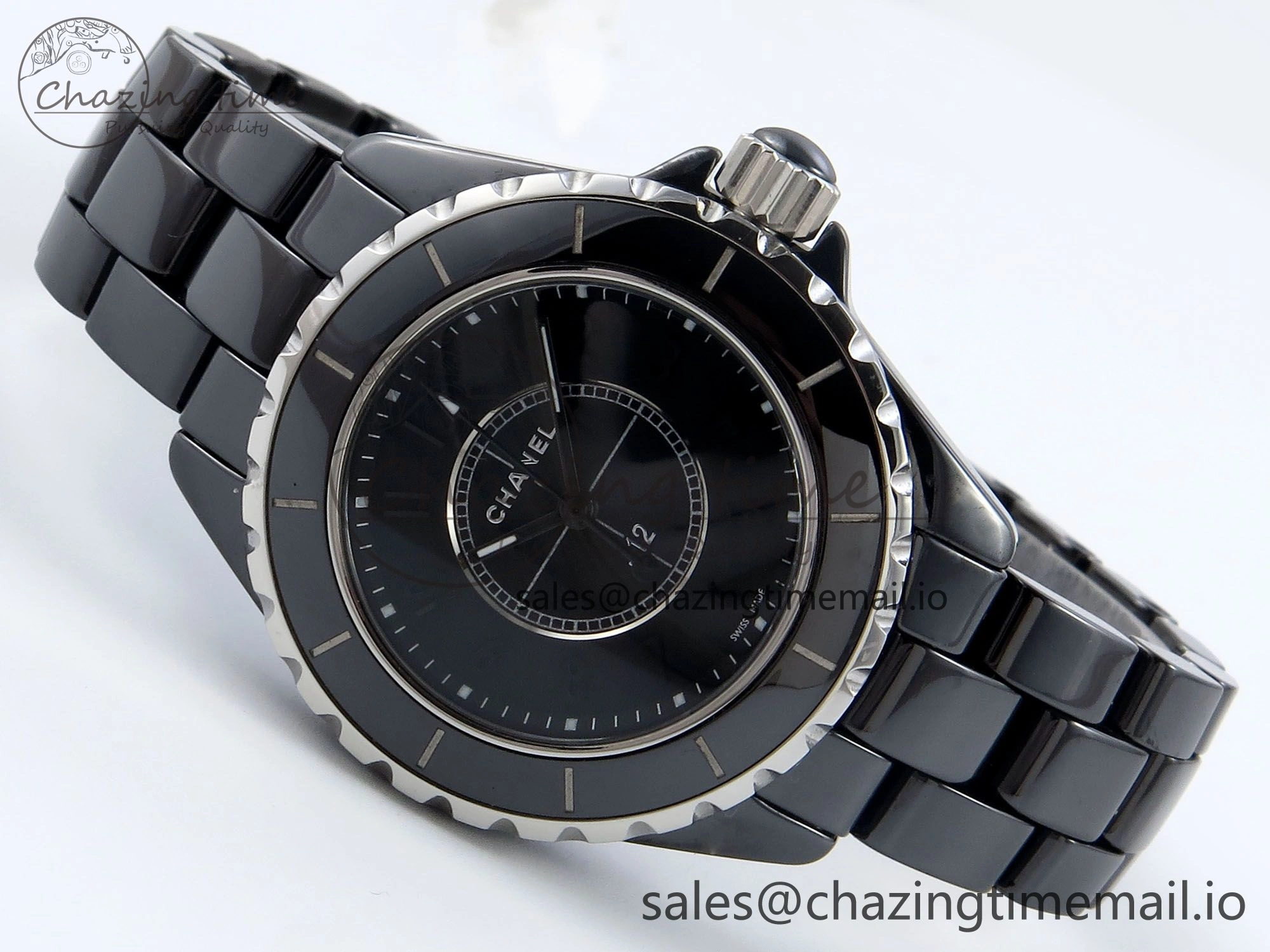 GoAnywhere J13 38mm Black Ceramic HTF 1:1 Best Edition Black Dial on Bracelet Swiss Quartz 6441