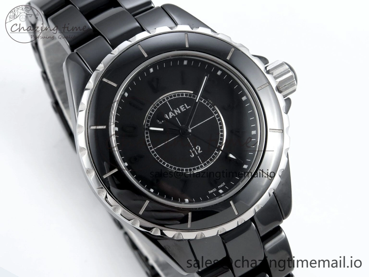 GoAnywhere J13 38mm Black Ceramic HTF 1:1 Best Edition Black Dial on Bracelet Swiss Quartz 6441