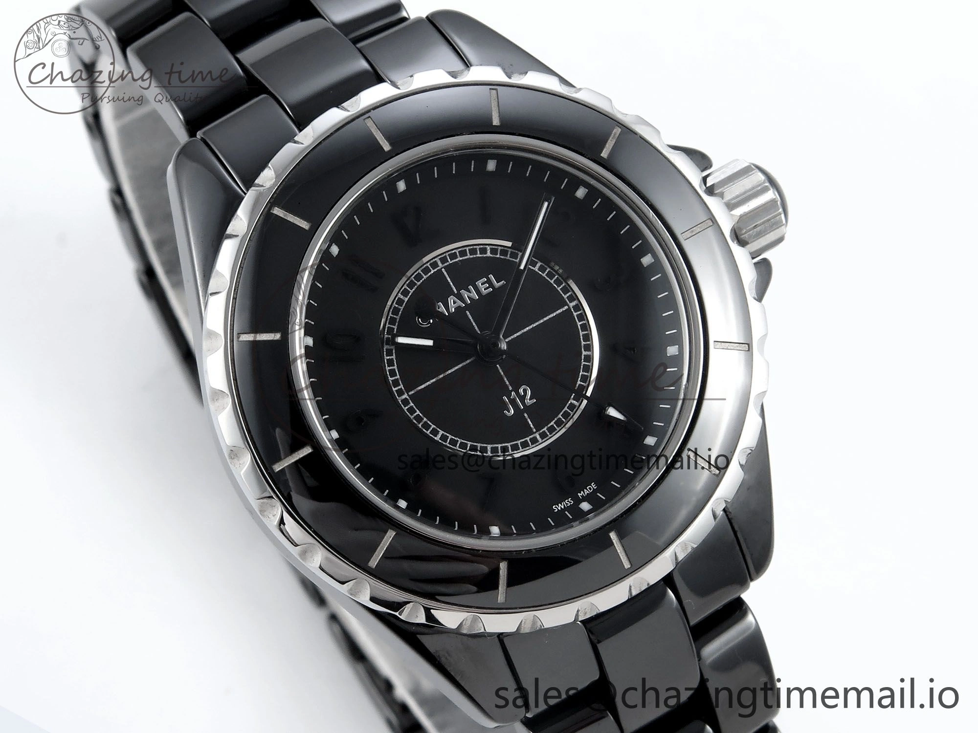 GoAnywhere J13 38mm Black Ceramic HTF 1:1 Best Edition Black Dial on Bracelet Swiss Quartz 6441