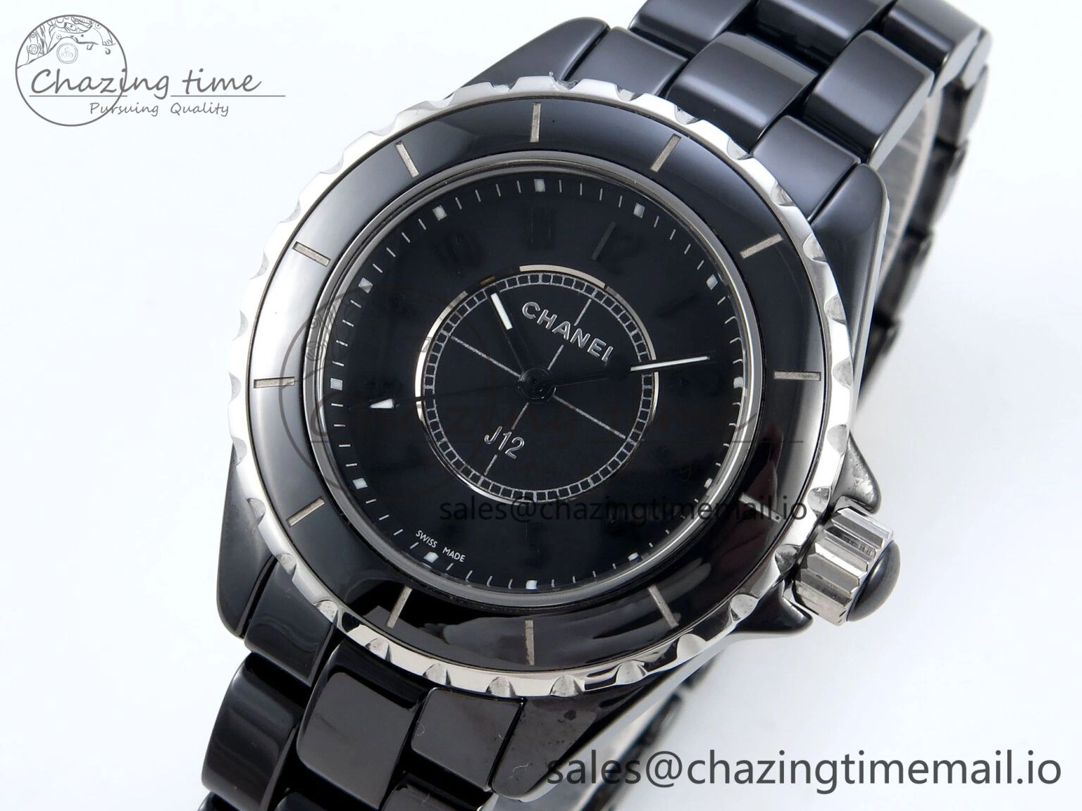 GoAnywhere J13 38mm Black Ceramic HTF 1:1 Best Edition Black Dial on Bracelet Swiss Quartz 6441