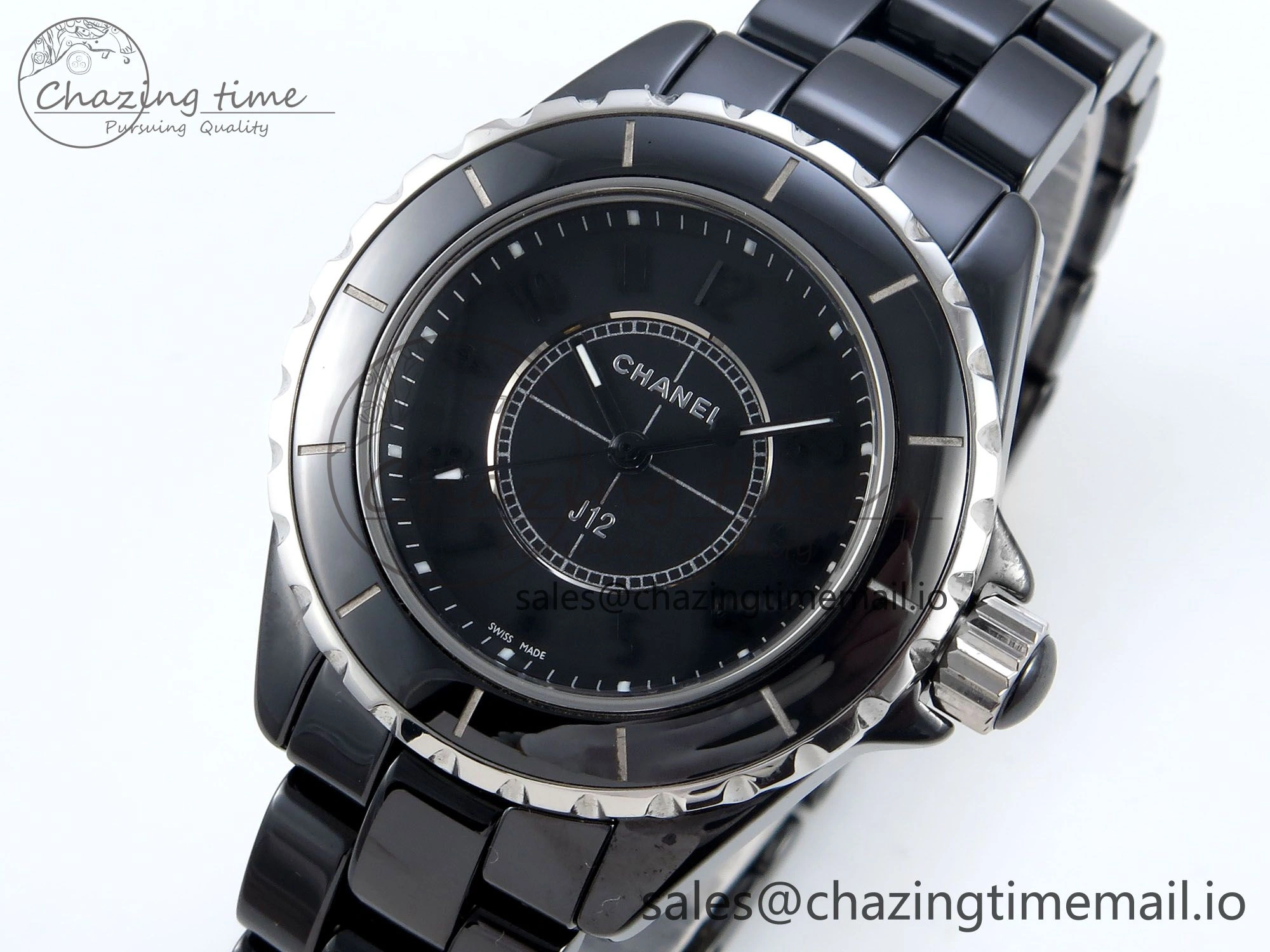 GoAnywhere J13 38mm Black Ceramic HTF 1:1 Best Edition Black Dial on Bracelet Swiss Quartz 6441