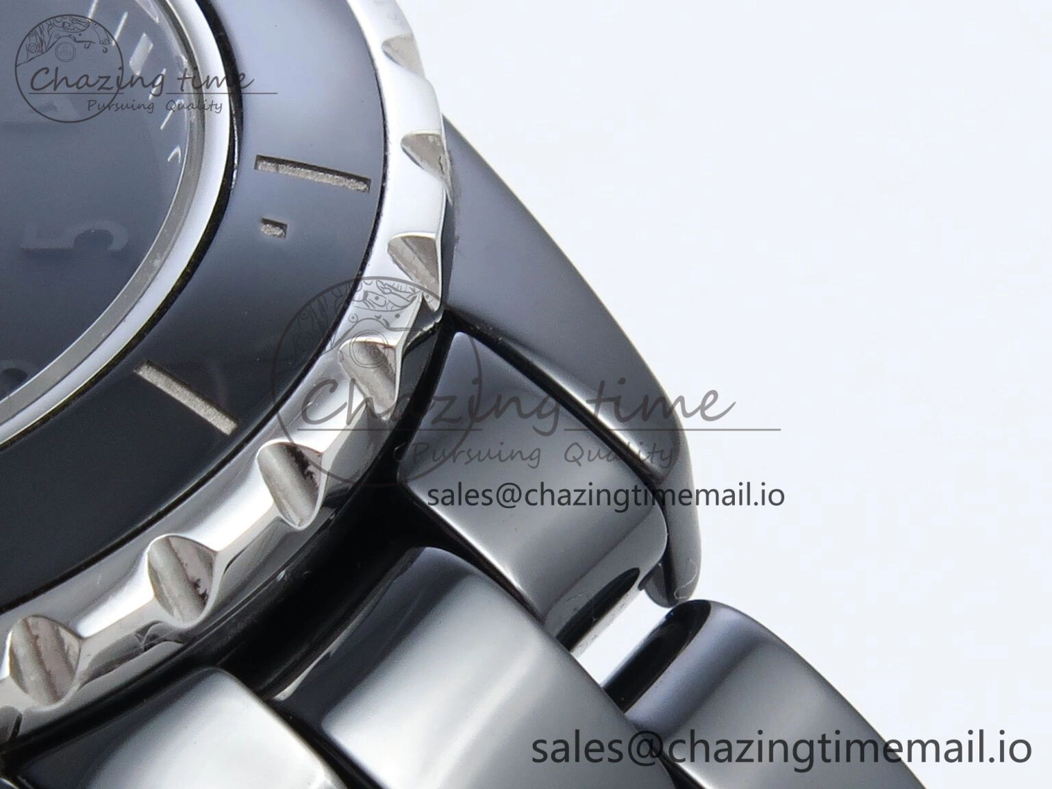 GoAnywhere J13 38mm Black Ceramic HTF 1:1 Best Edition Black Dial on Bracelet Swiss Quartz 6441