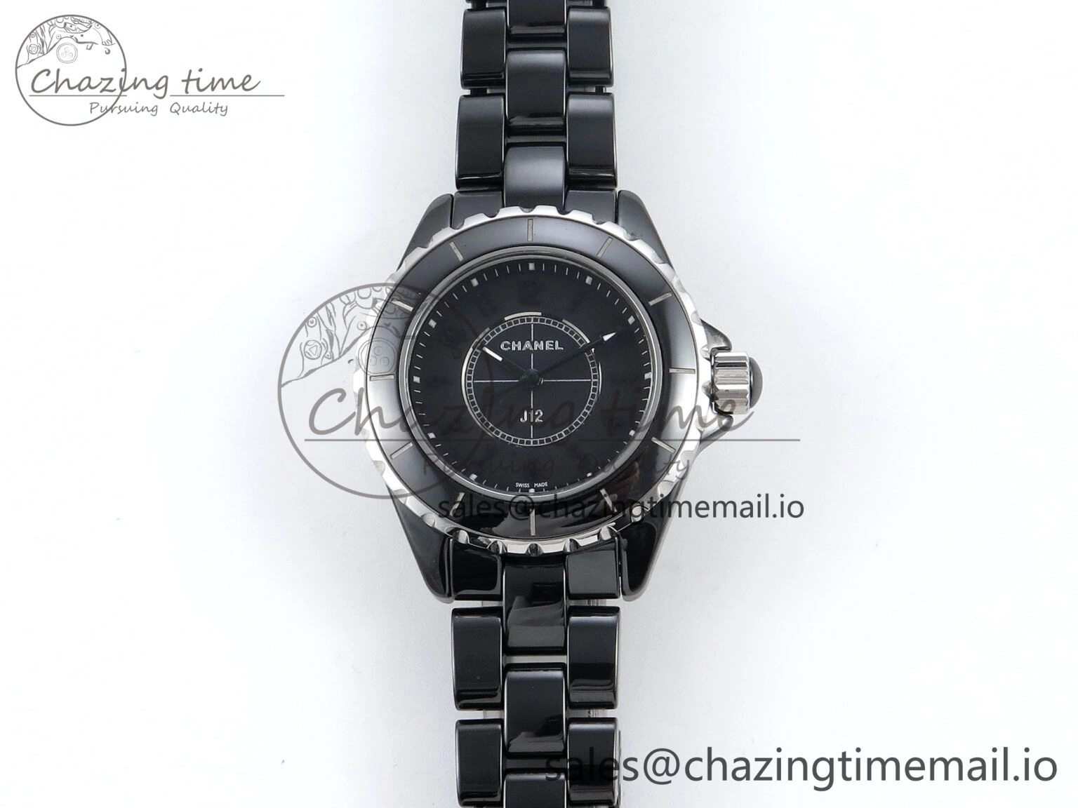 GoAnywhere J13 38mm Black Ceramic HTF 1:1 Best Edition Black Dial on Bracelet Swiss Quartz 6441
