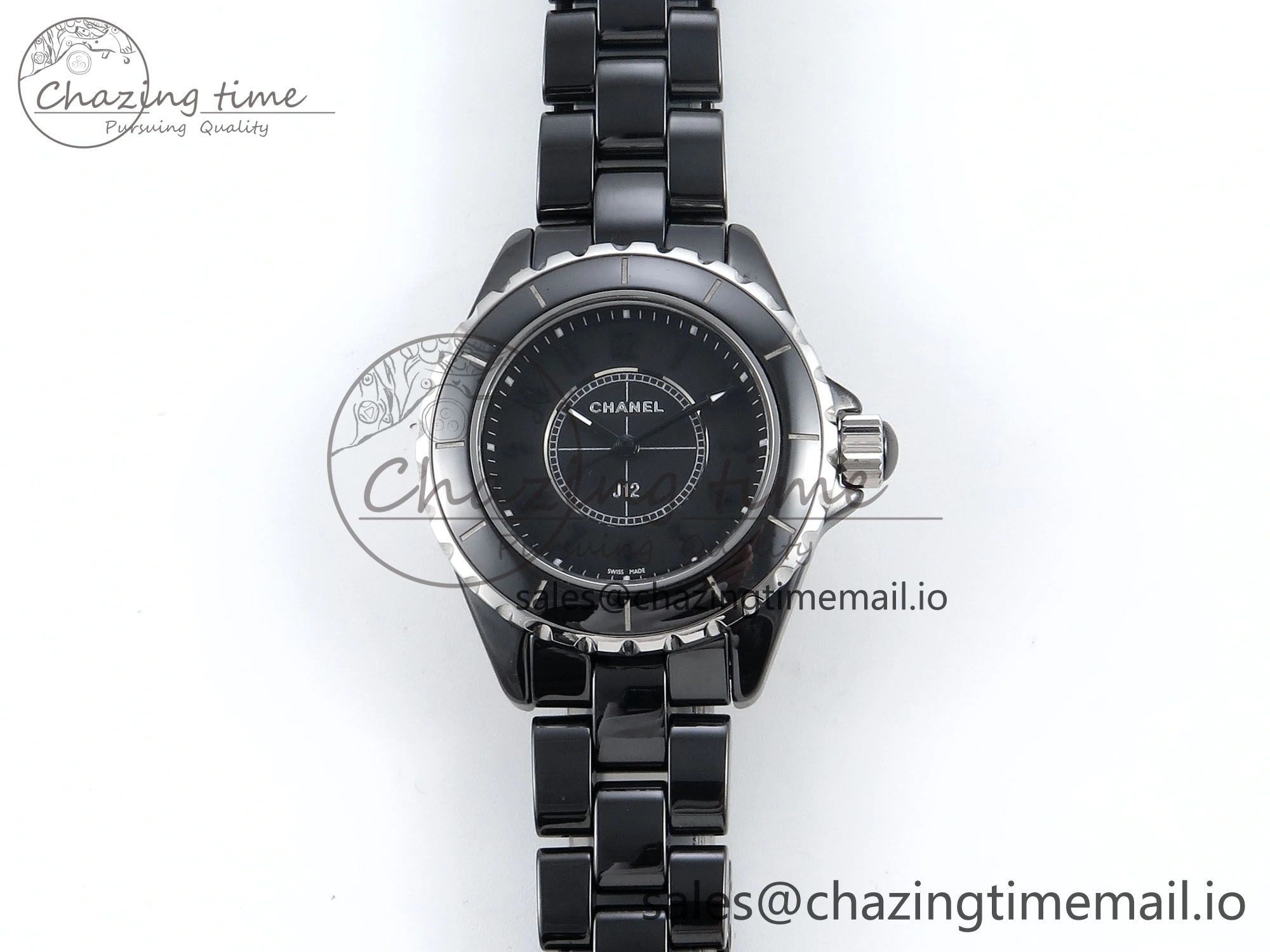 GoAnywhere J13 38mm Black Ceramic HTF 1:1 Best Edition Black Dial on Bracelet Swiss Quartz 6441