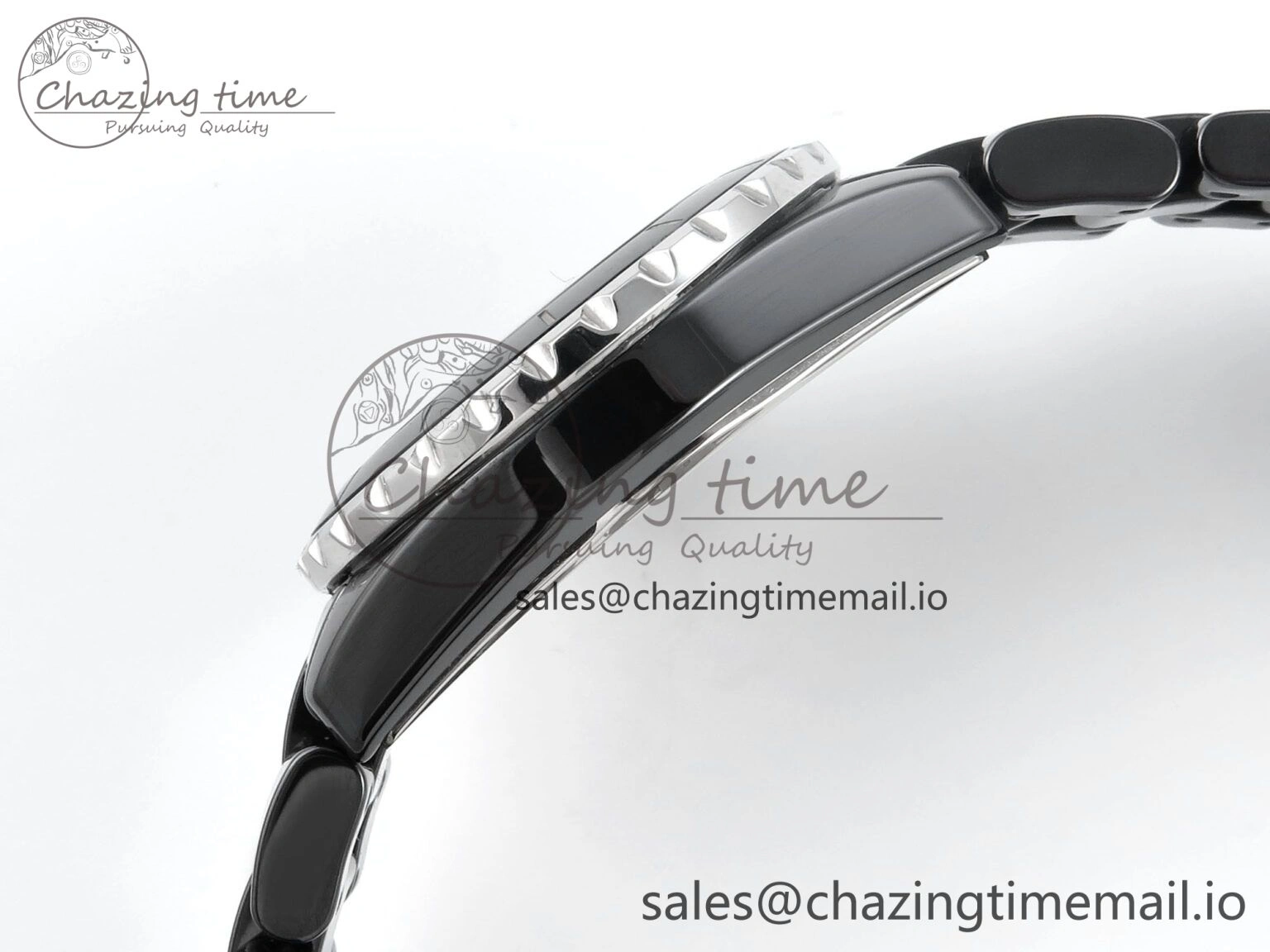 GoAnywhere J13 38mm Black Ceramic HTF 1:1 Best Edition Black Dial on Bracelet Swiss Quartz 6441