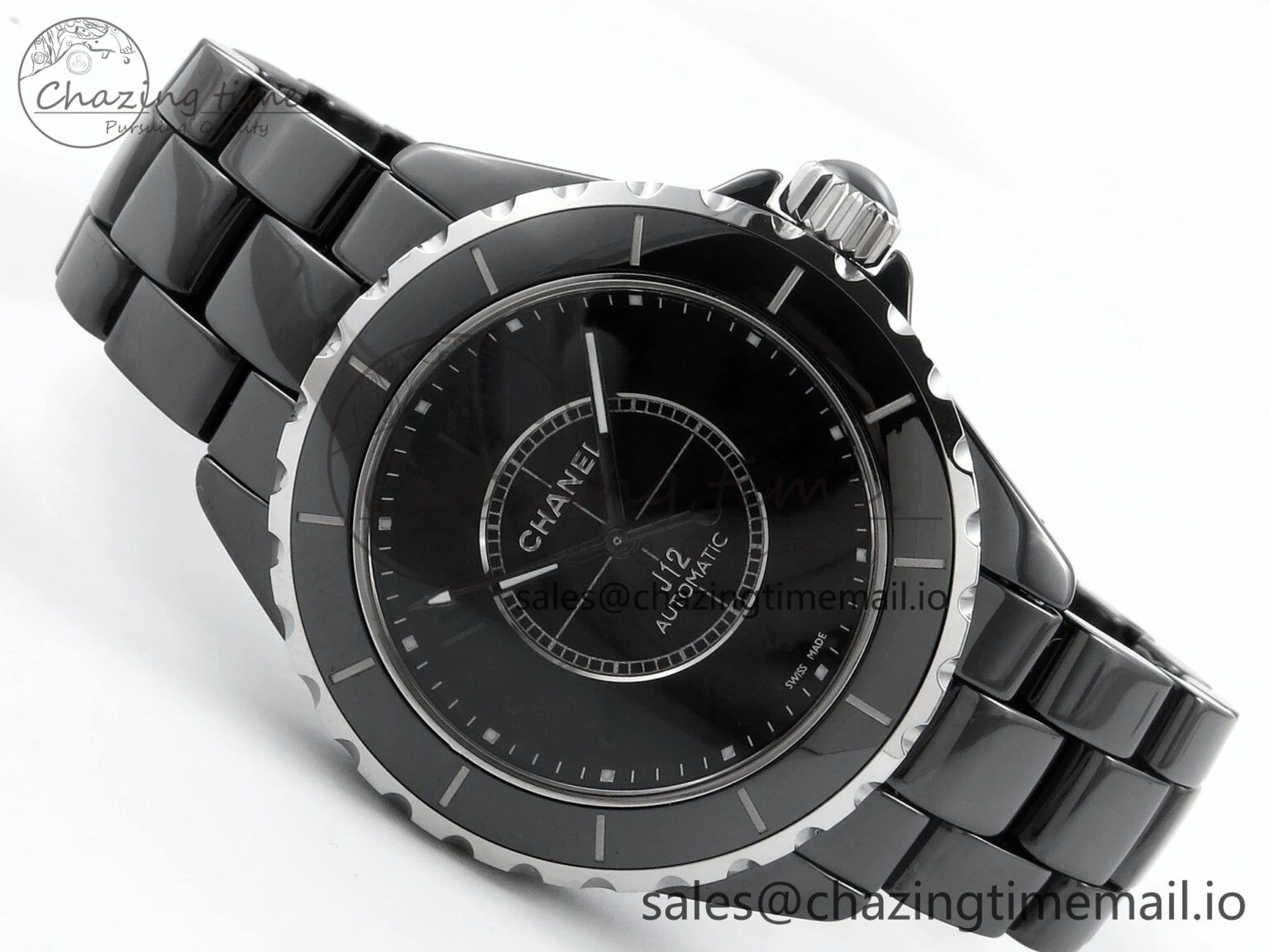J13 38mm Black Ceramic HTF 1:1 Best Edition Black Numbers Dial on Bracelet A WrinkleFree 6438