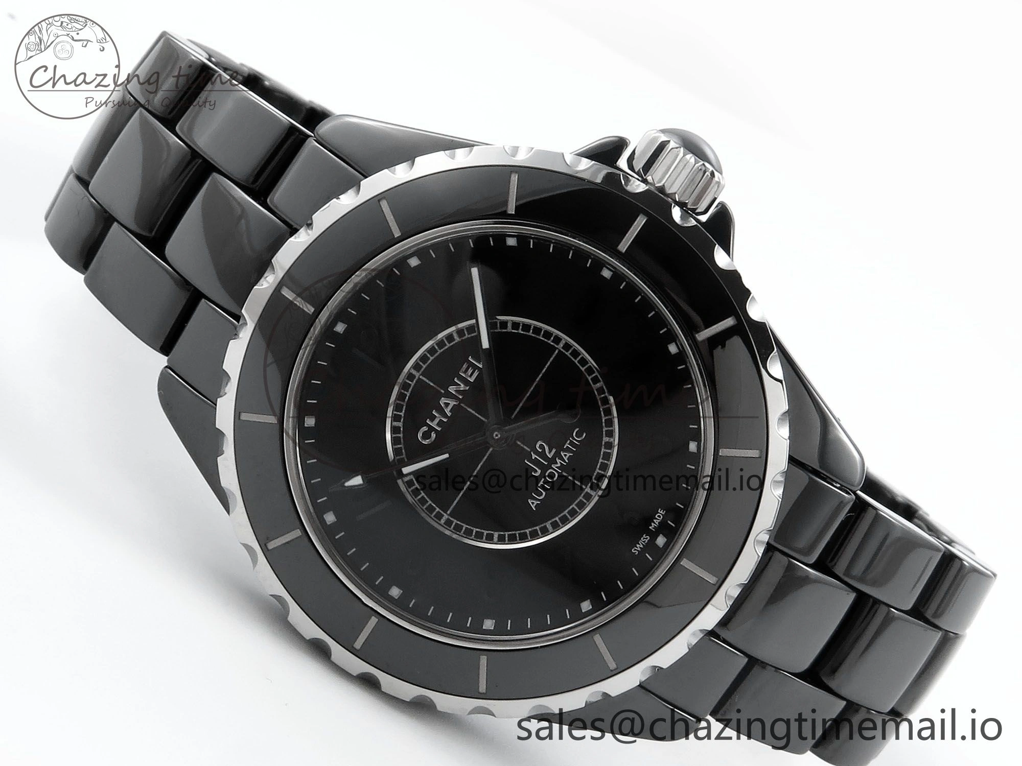 J13 38mm Black Ceramic HTF 1:1 Best Edition Black Numbers Dial on Bracelet A WrinkleFree 6438