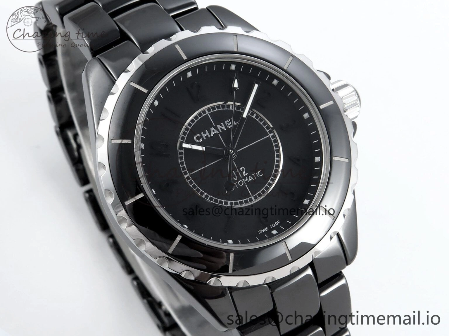 J13 38mm Black Ceramic HTF 1:1 Best Edition Black Numbers Dial on Bracelet A WrinkleFree 6438