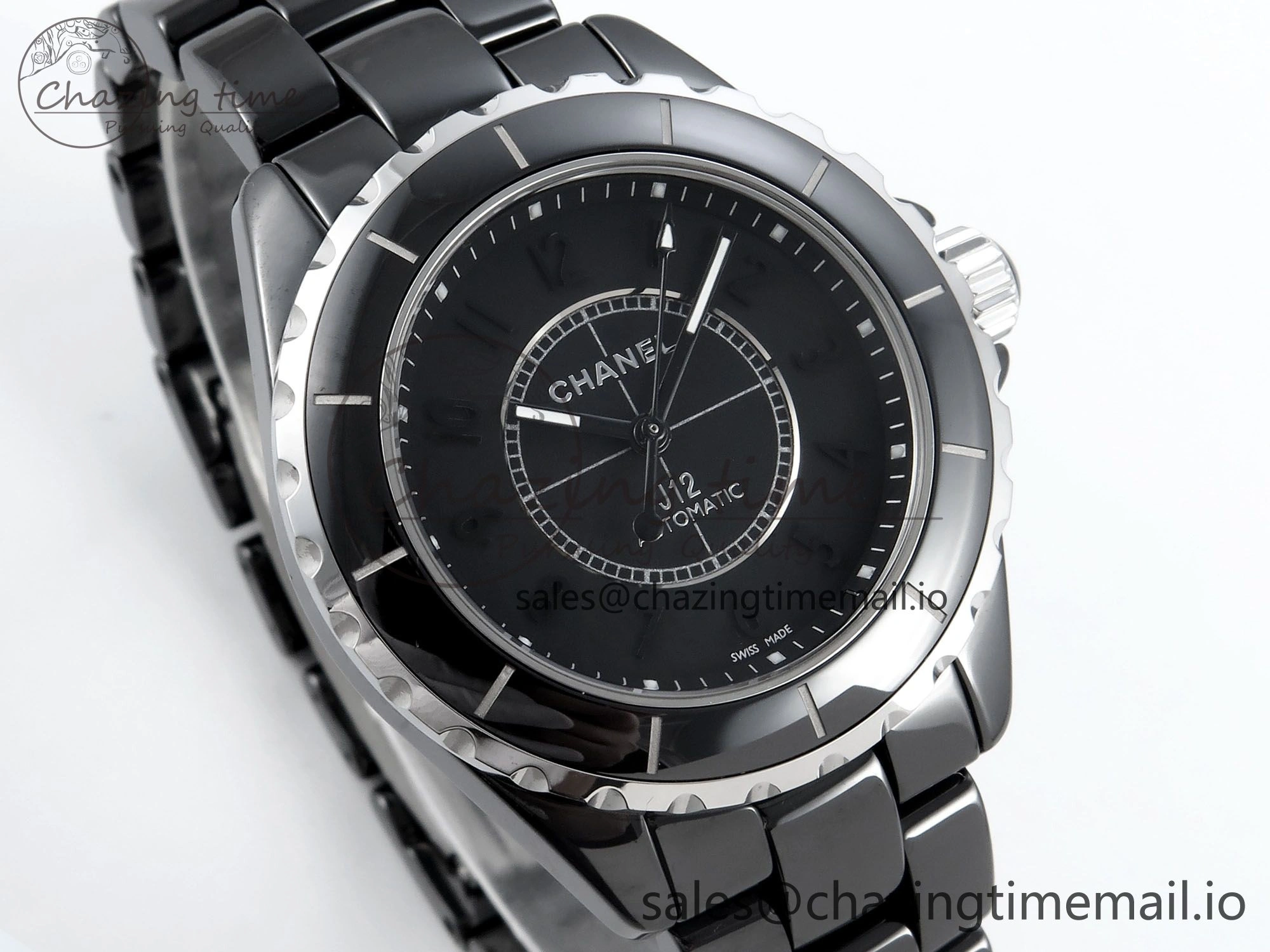 J13 38mm Black Ceramic HTF 1:1 Best Edition Black Numbers Dial on Bracelet A WrinkleFree 6438
