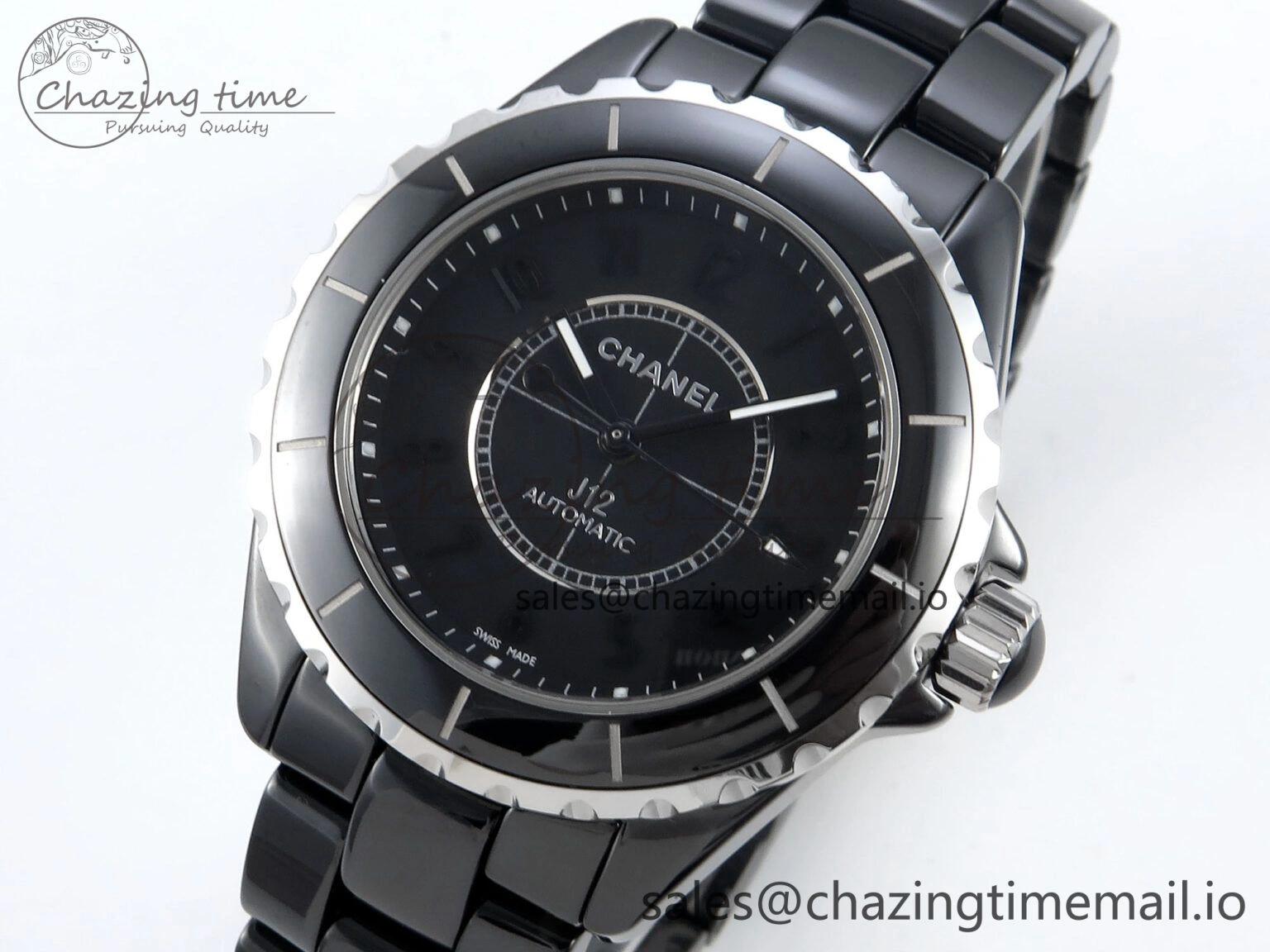 J13 38mm Black Ceramic HTF 1:1 Best Edition Black Numbers Dial on Bracelet A WrinkleFree 6438