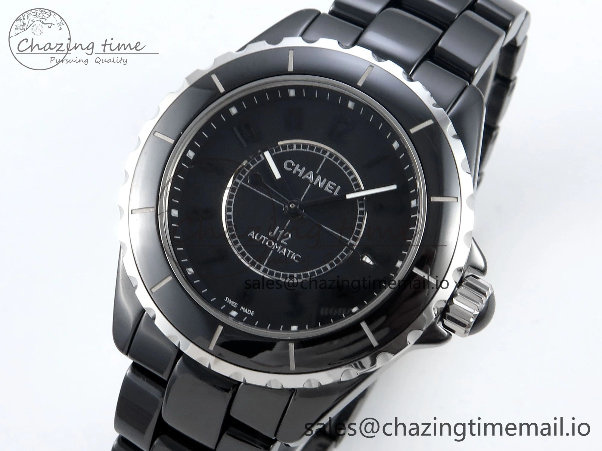 J13 38mm Black Ceramic HTF 1:1 Best Edition Black Numbers Dial on Bracelet A WrinkleFree 6438