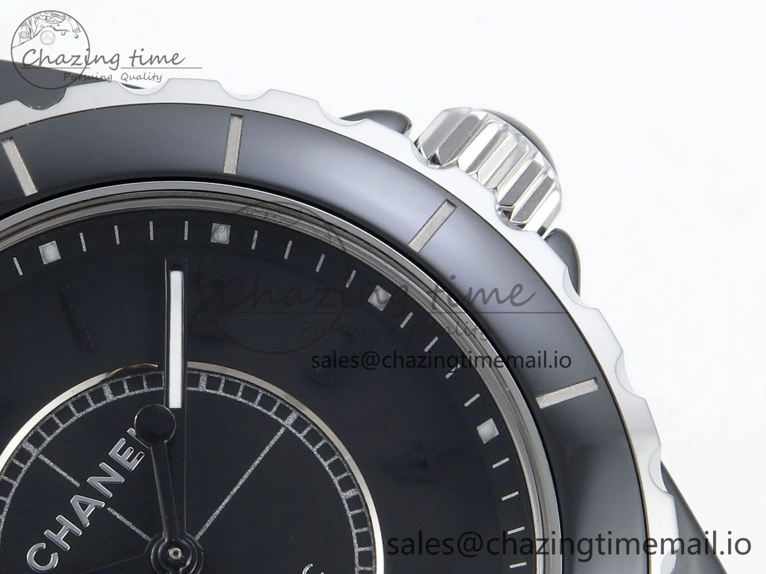 J13 38mm Black Ceramic HTF 1:1 Best Edition Black Numbers Dial on Bracelet A WrinkleFree 6438