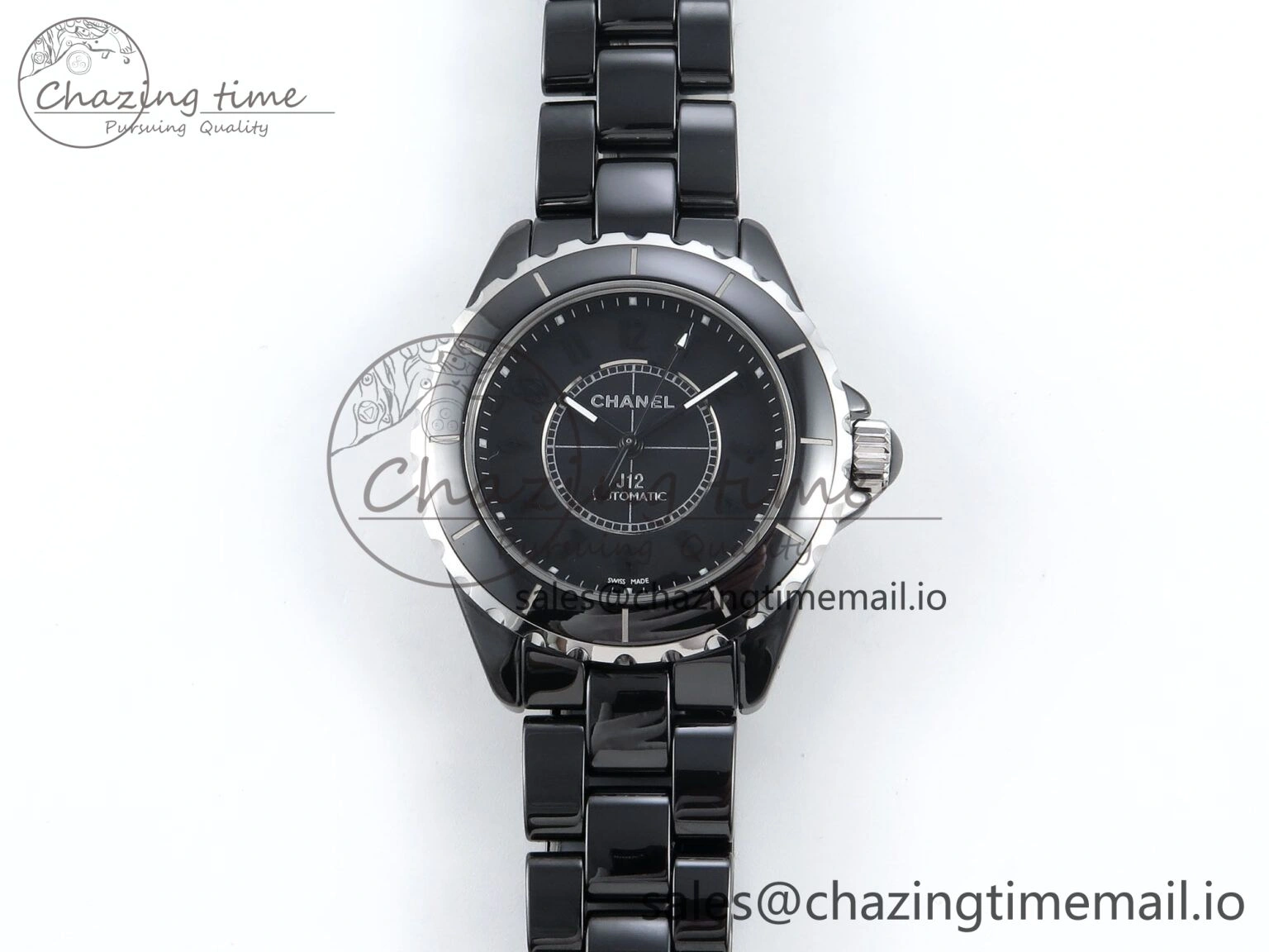 J13 38mm Black Ceramic HTF 1:1 Best Edition Black Numbers Dial on Bracelet A WrinkleFree 6438