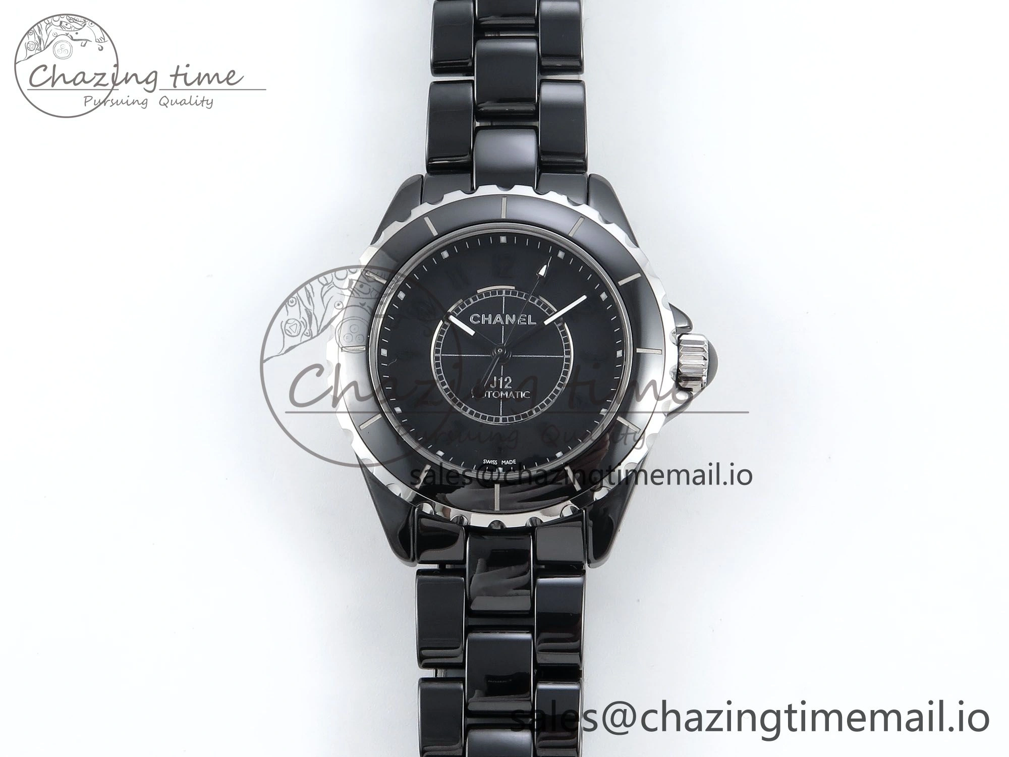 J13 38mm Black Ceramic HTF 1:1 Best Edition Black Numbers Dial on Bracelet A WrinkleFree 6438