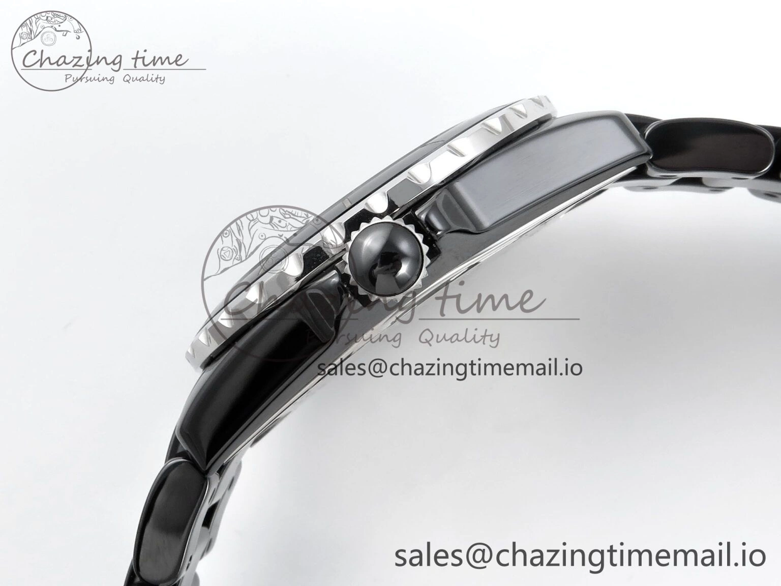J13 38mm Black Ceramic HTF 1:1 Best Edition Black Numbers Dial on Bracelet A WrinkleFree 6438