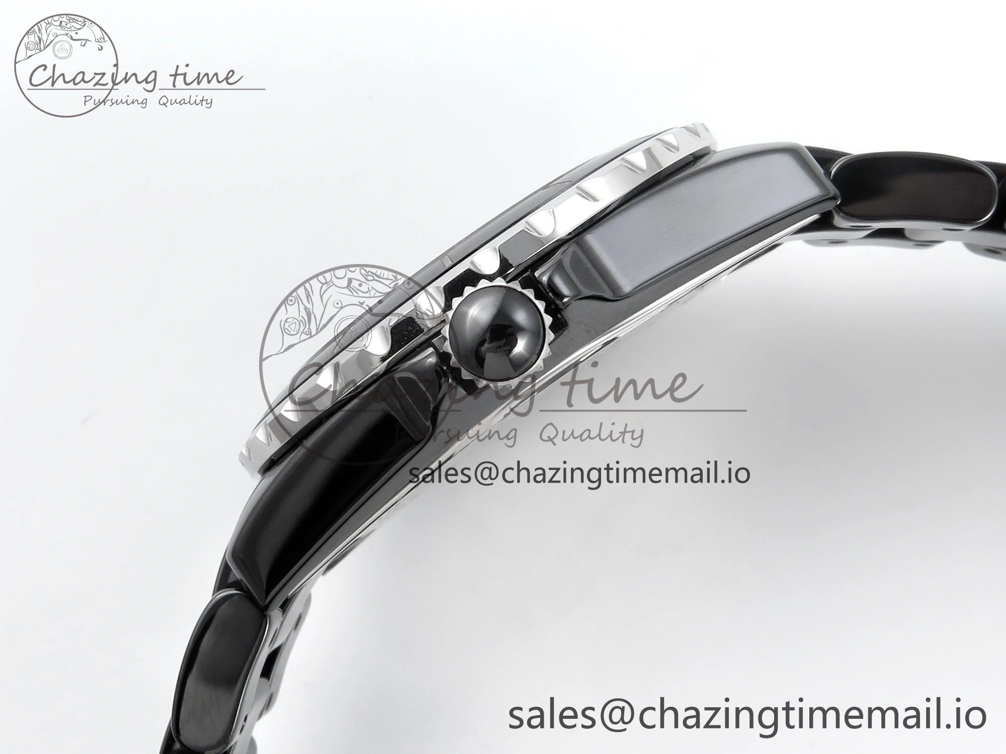 J13 38mm Black Ceramic HTF 1:1 Best Edition Black Numbers Dial on Bracelet A WrinkleFree 6438