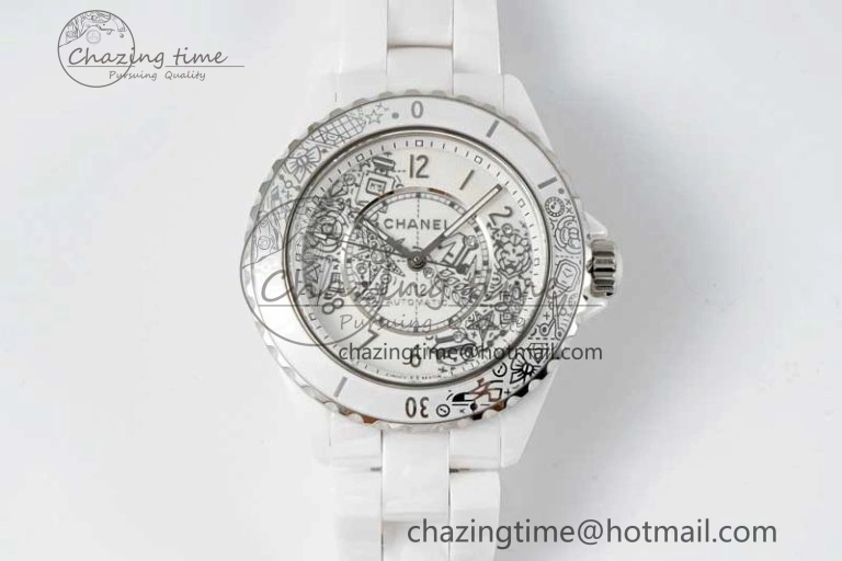 J13 38mm HTF 1:1 Best Edition White Ceramic Numeral Markers Dial on Bracelet Calibre 12. Upgraded 6465