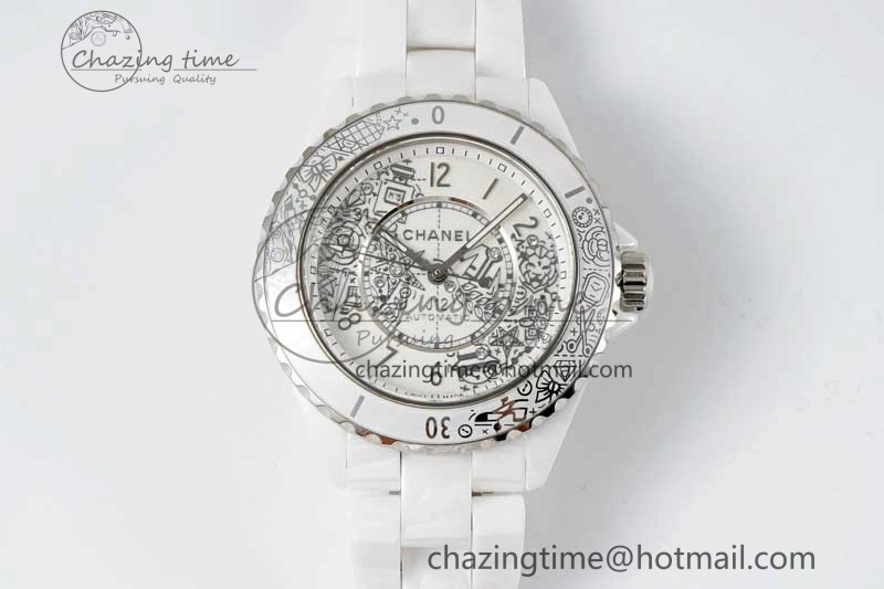 J13 38mm HTF 1:1 Best Edition White Ceramic Numeral Markers Dial on Bracelet Calibre 12. Upgraded 6465