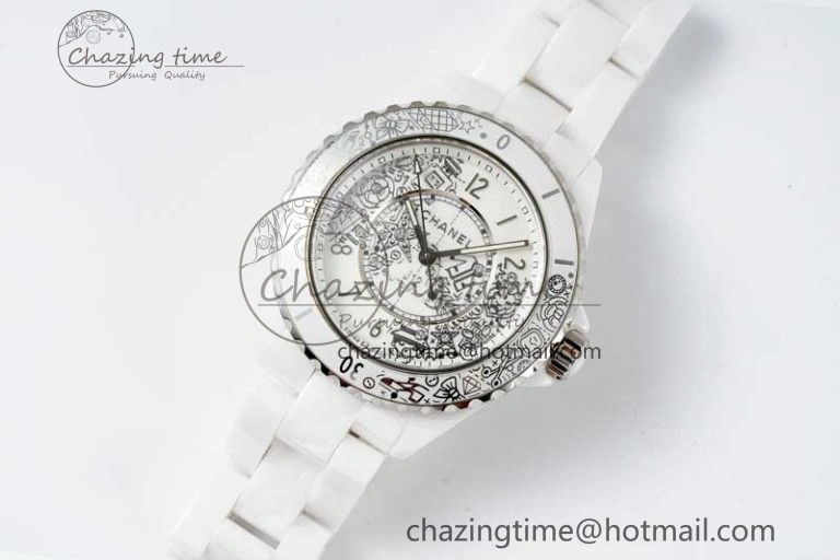 J13 38mm HTF 1:1 Best Edition White Ceramic Numeral Markers Dial on Bracelet Calibre 12. Upgraded 6465