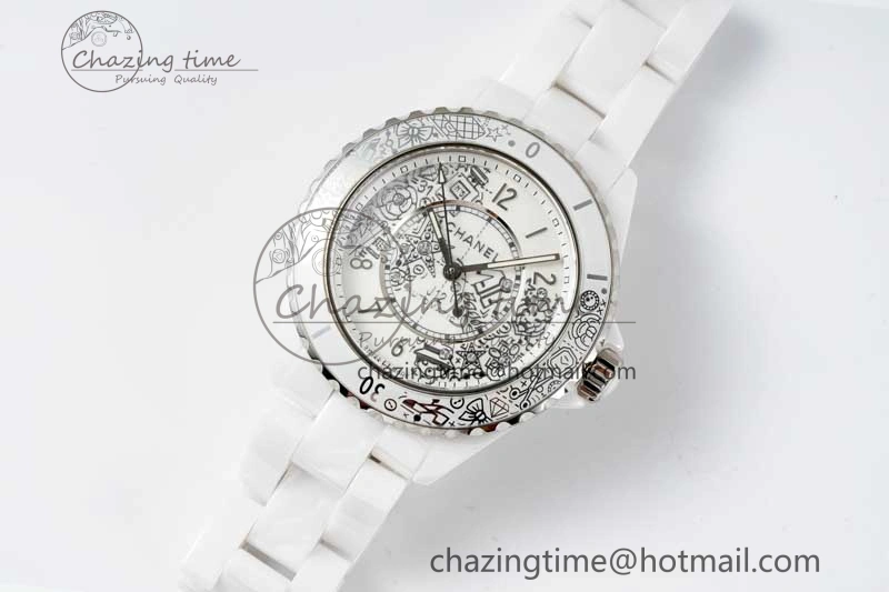 J13 38mm HTF 1:1 Best Edition White Ceramic Numeral Markers Dial on Bracelet Calibre 12. Upgraded 6465
