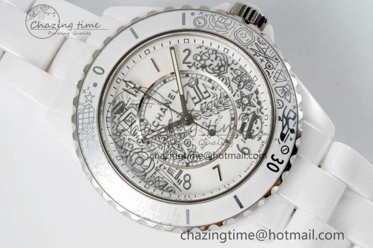 J13 38mm HTF 1:1 Best Edition White Ceramic Numeral Markers Dial on Bracelet Calibre 12. Upgraded 6465