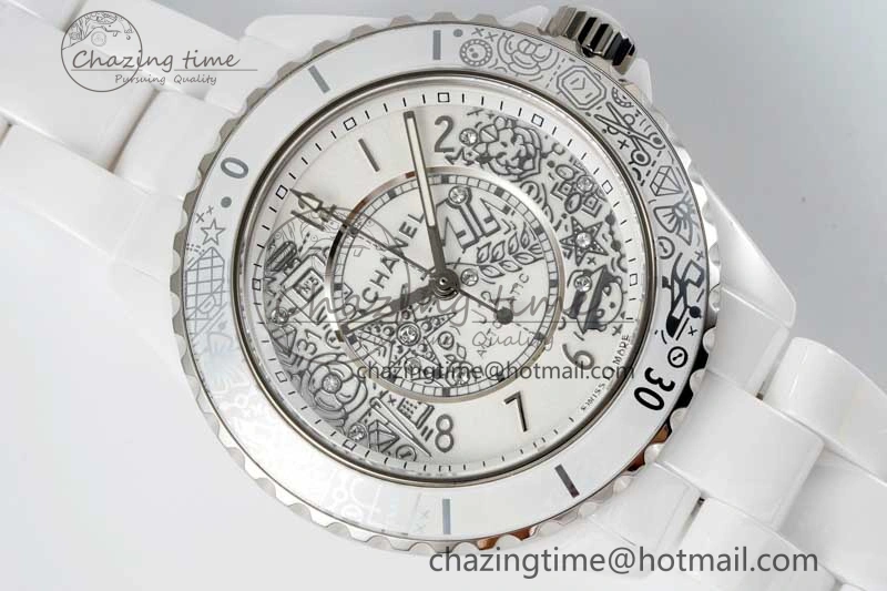 J13 38mm HTF 1:1 Best Edition White Ceramic Numeral Markers Dial on Bracelet Calibre 12. Upgraded 6465