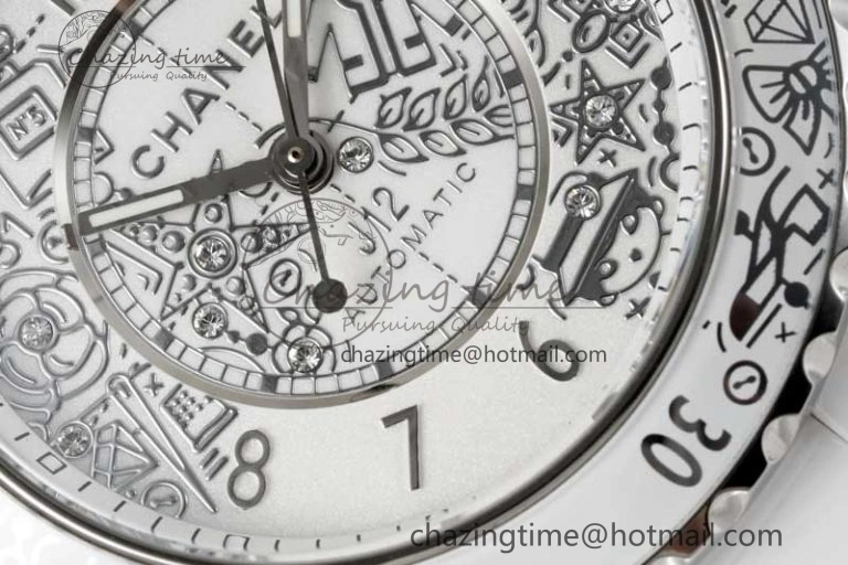J13 38mm HTF 1:1 Best Edition White Ceramic Numeral Markers Dial on Bracelet Calibre 12. Upgraded 6465