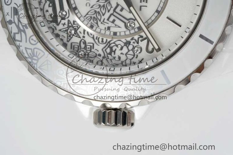 J13 38mm HTF 1:1 Best Edition White Ceramic Numeral Markers Dial on Bracelet Calibre 12. Upgraded 6465