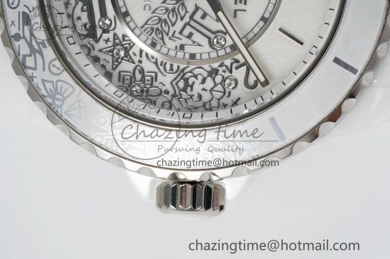J13 38mm HTF 1:1 Best Edition White Ceramic Numeral Markers Dial on Bracelet Calibre 12. Upgraded 6465
