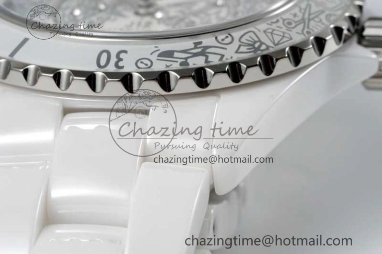 J13 38mm HTF 1:1 Best Edition White Ceramic Numeral Markers Dial on Bracelet Calibre 12. Upgraded 6465