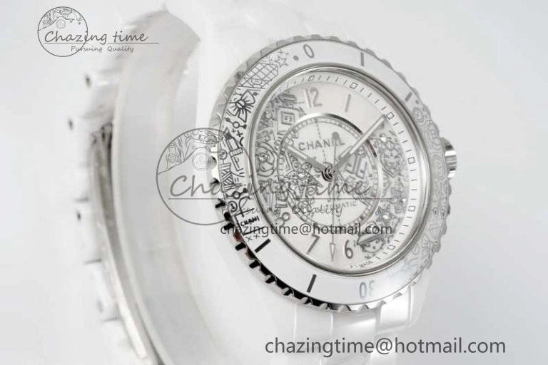 J13 38mm HTF 1:1 Best Edition White Ceramic Numeral Markers Dial on Bracelet Calibre 12. Upgraded 6465