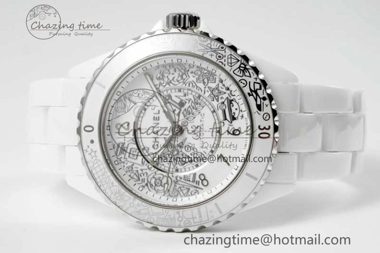 J13 38mm HTF 1:1 Best Edition White Ceramic Numeral Markers Dial on Bracelet Calibre 12. Upgraded 6465