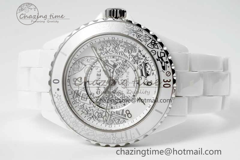 J13 38mm HTF 1:1 Best Edition White Ceramic Numeral Markers Dial on Bracelet Calibre 12. Upgraded 6465