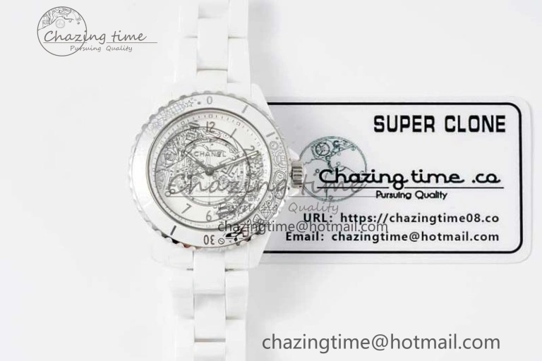 J13 38mm HTF 1:1 Best Edition White Ceramic Numeral Markers Dial on Bracelet Calibre 12. Upgraded 6465