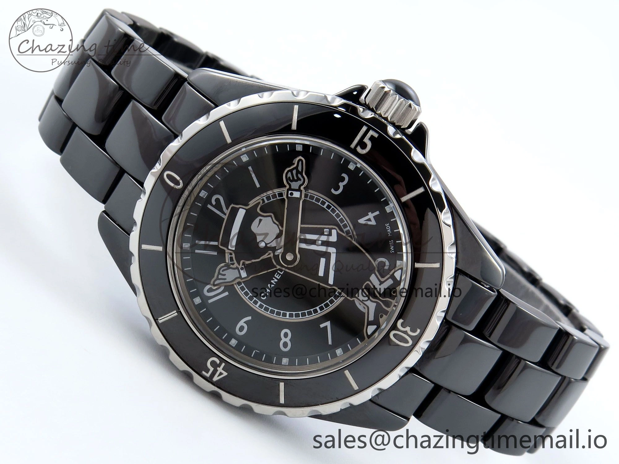 Affordable J13 38mm White Ceramic HTF 1:1 Best Edition Black Boy Pattern Dial on Bracelet A 6412