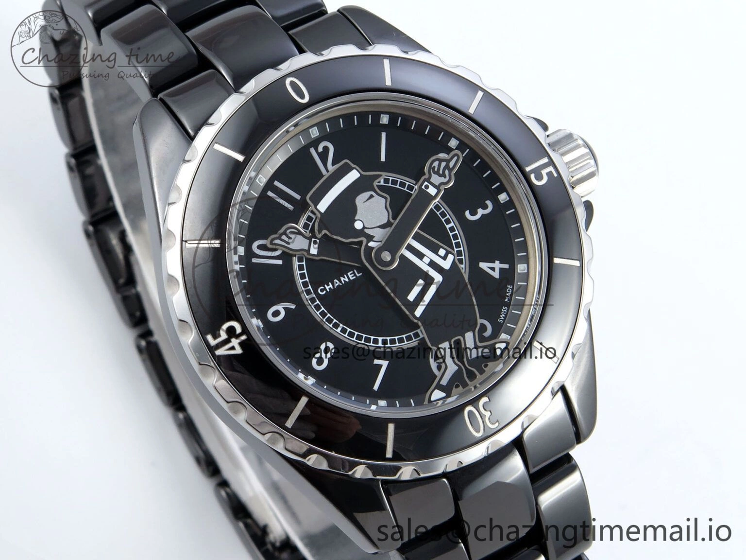 Affordable J13 38mm White Ceramic HTF 1:1 Best Edition Black Boy Pattern Dial on Bracelet A 6412
