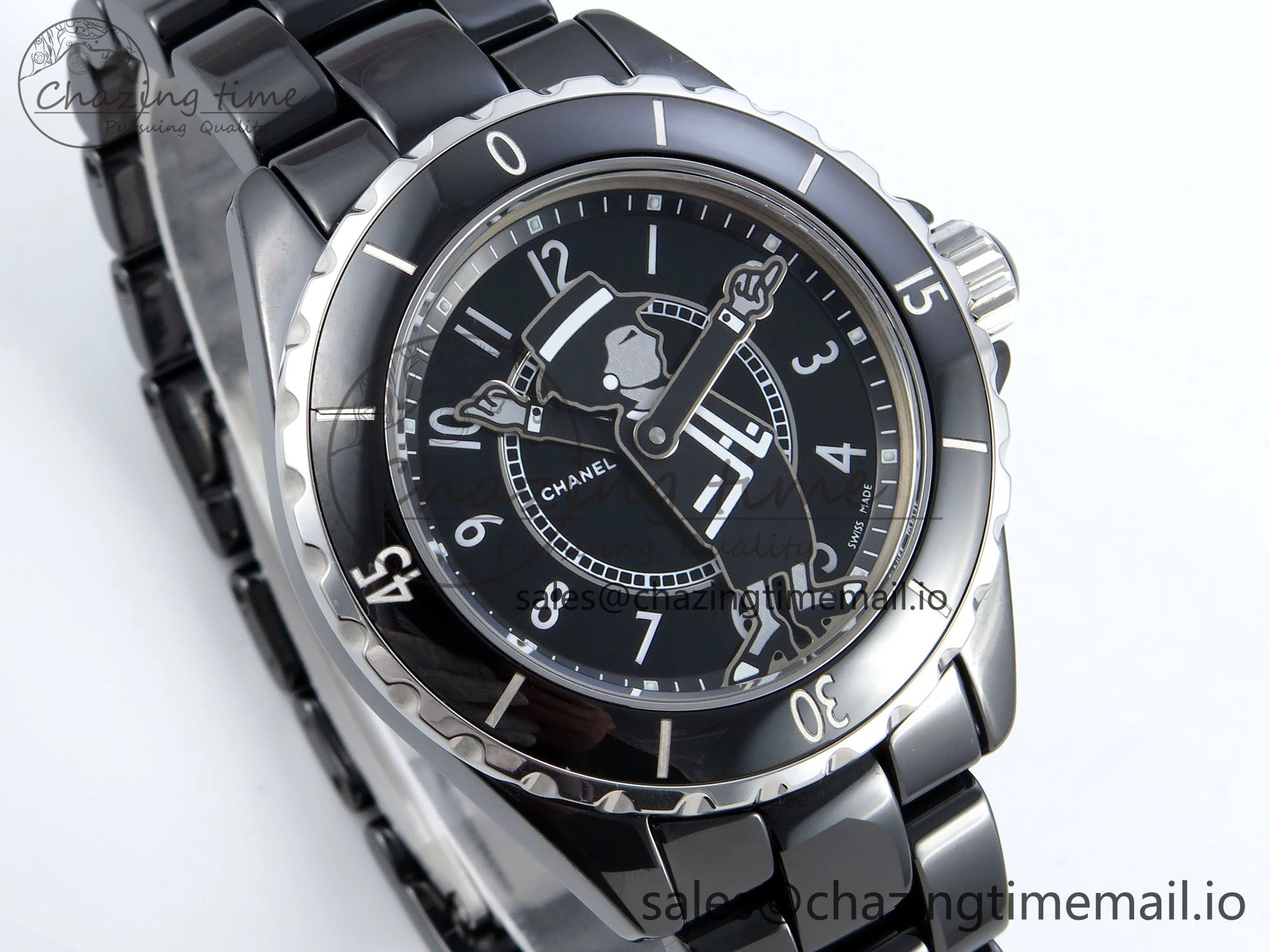 Affordable J13 38mm White Ceramic HTF 1:1 Best Edition Black Boy Pattern Dial on Bracelet A 6412