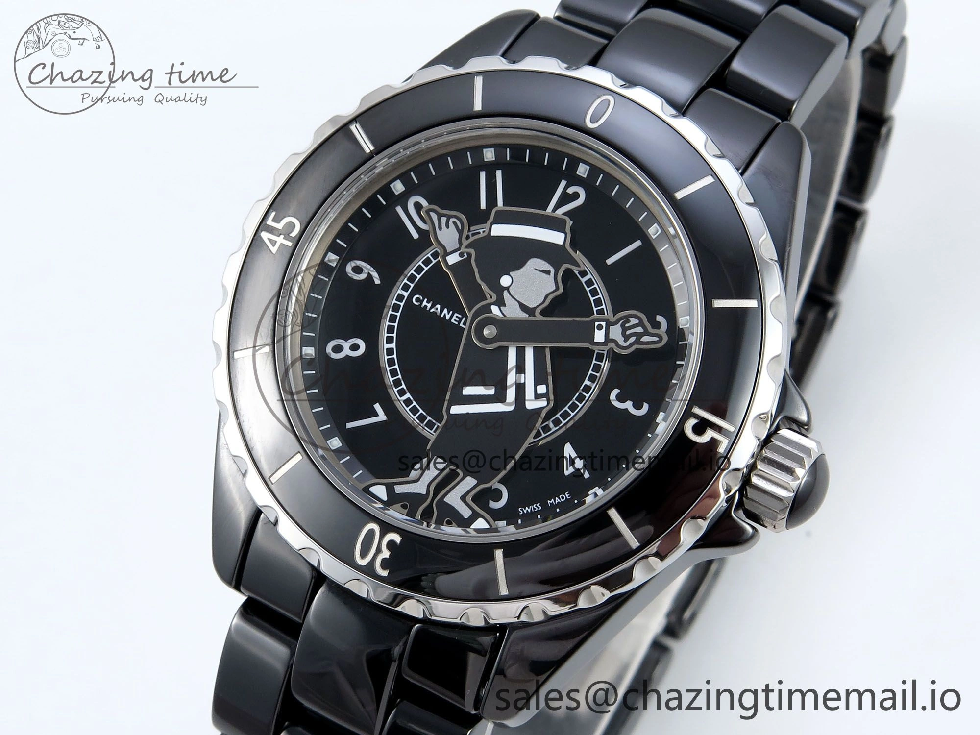 Affordable J13 38mm White Ceramic HTF 1:1 Best Edition Black Boy Pattern Dial on Bracelet A 6412