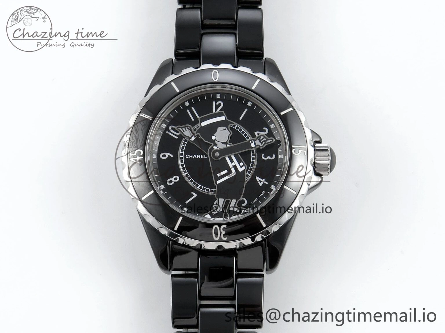 Affordable J13 38mm White Ceramic HTF 1:1 Best Edition Black Boy Pattern Dial on Bracelet A 6412