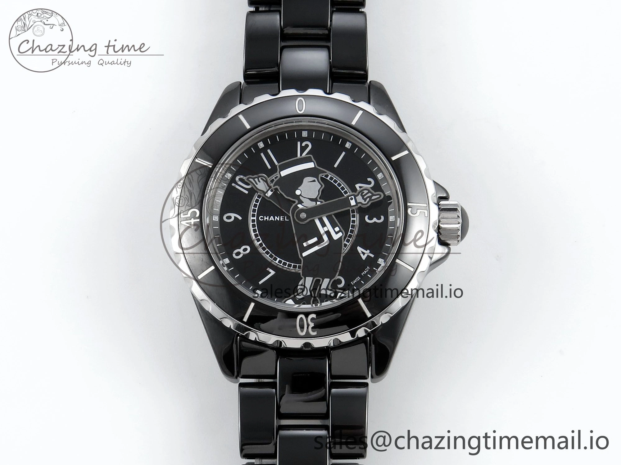 Affordable J13 38mm White Ceramic HTF 1:1 Best Edition Black Boy Pattern Dial on Bracelet A 6412