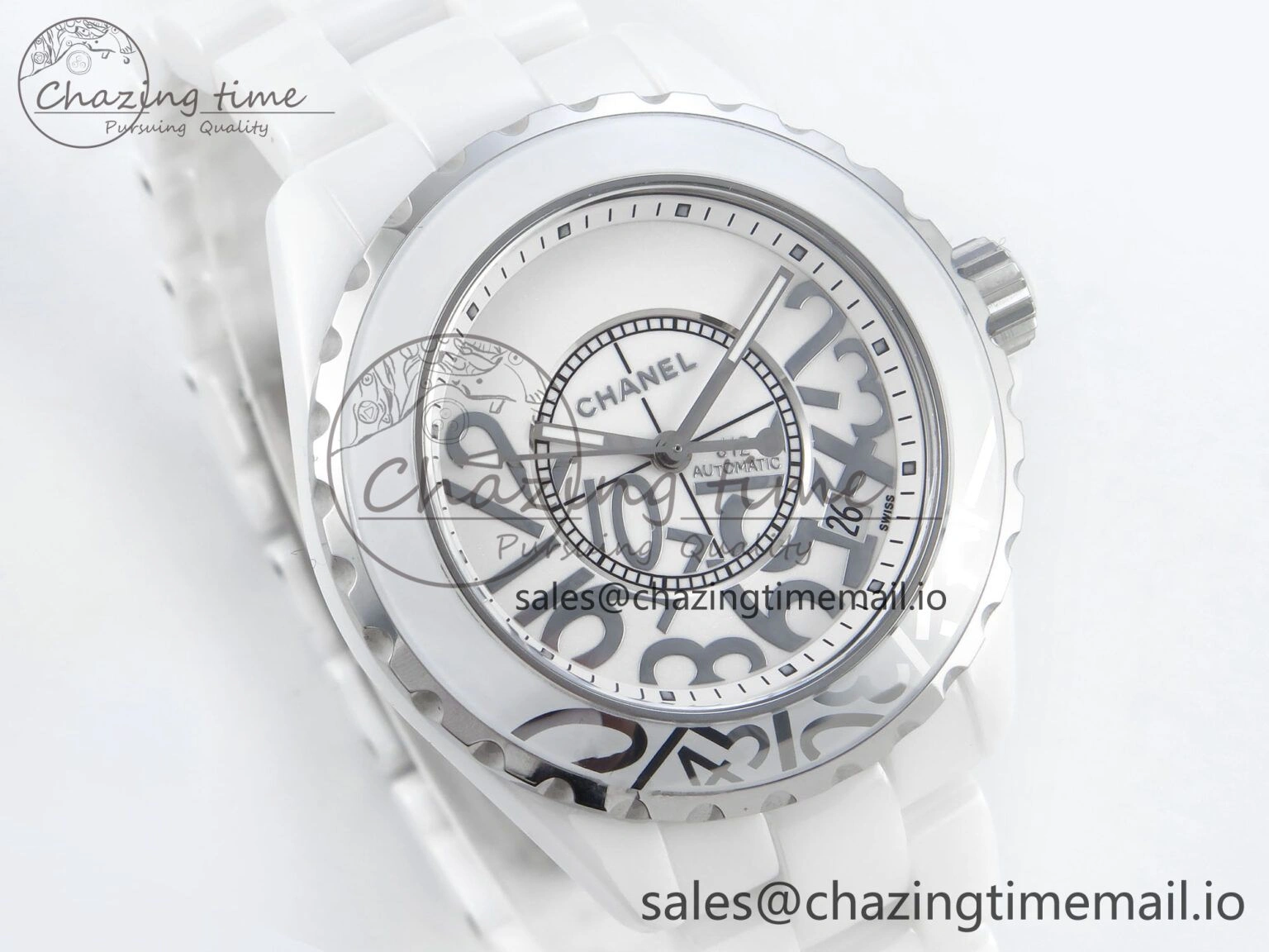 J13 38mm White Ceramic HTF 1:1 Best Edition Numbers Dial on Bracelet A Neat 6449