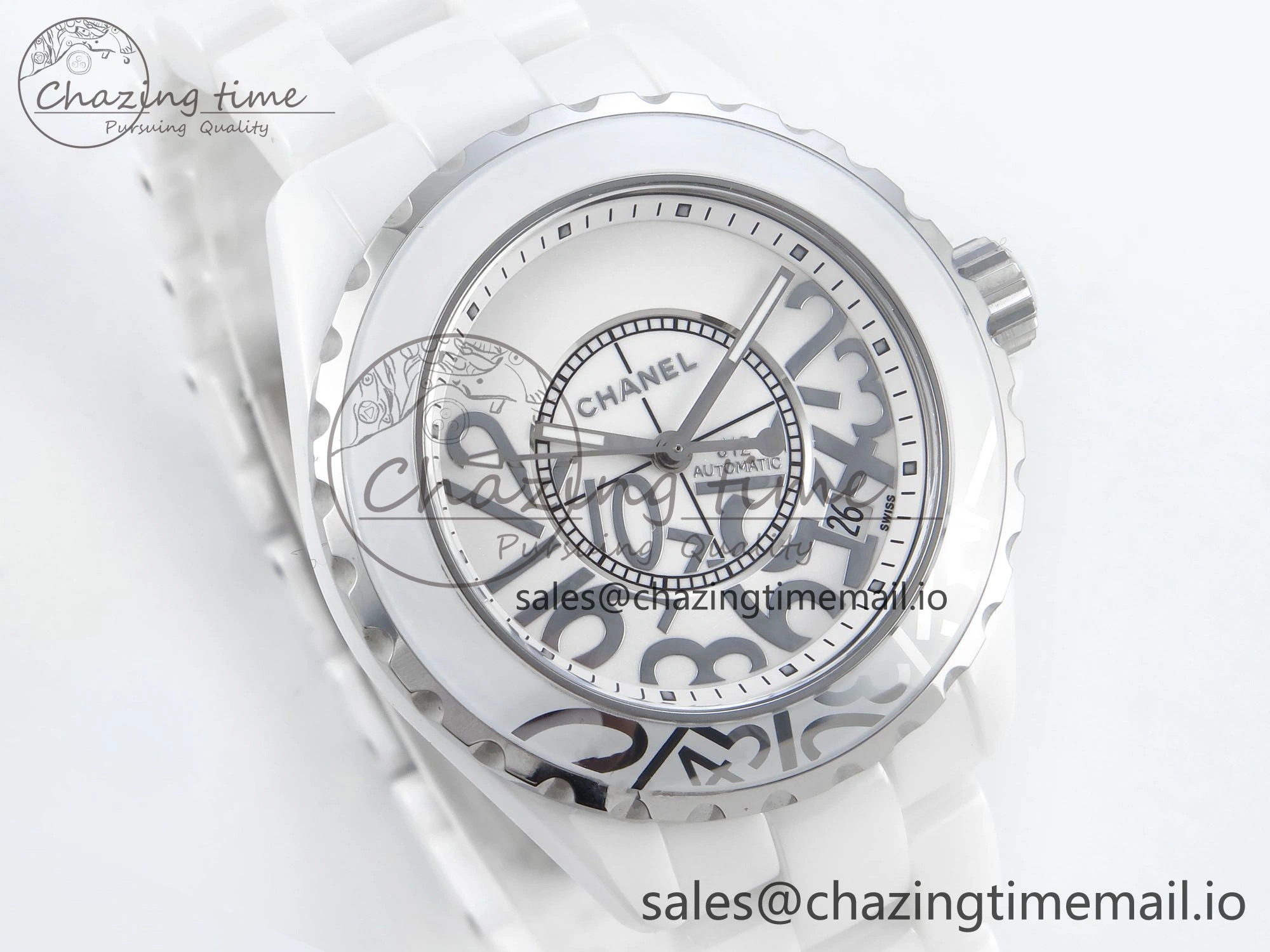 J13 38mm White Ceramic HTF 1:1 Best Edition Numbers Dial on Bracelet A Neat 6449