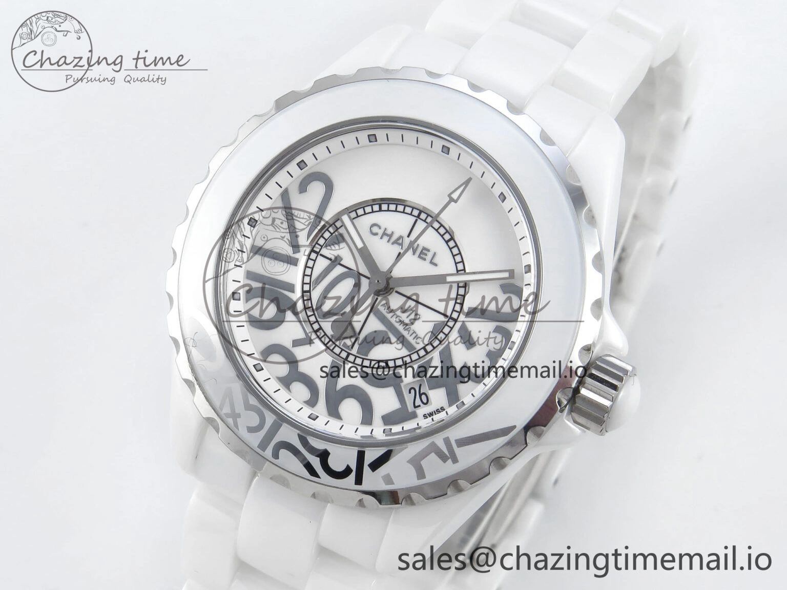 J13 38mm White Ceramic HTF 1:1 Best Edition Numbers Dial on Bracelet A Neat 6449