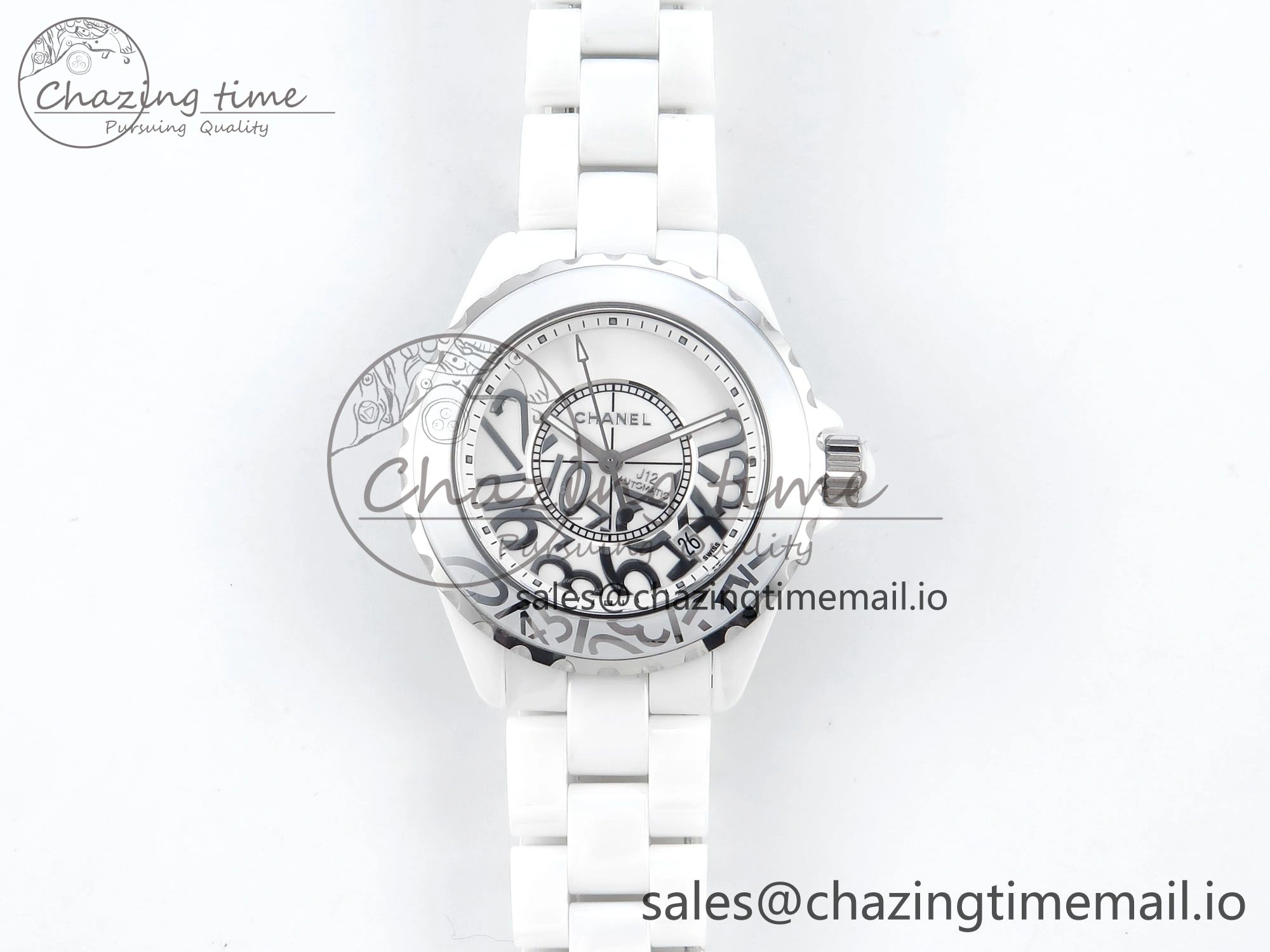 J13 38mm White Ceramic HTF 1:1 Best Edition Numbers Dial on Bracelet A Neat 6449