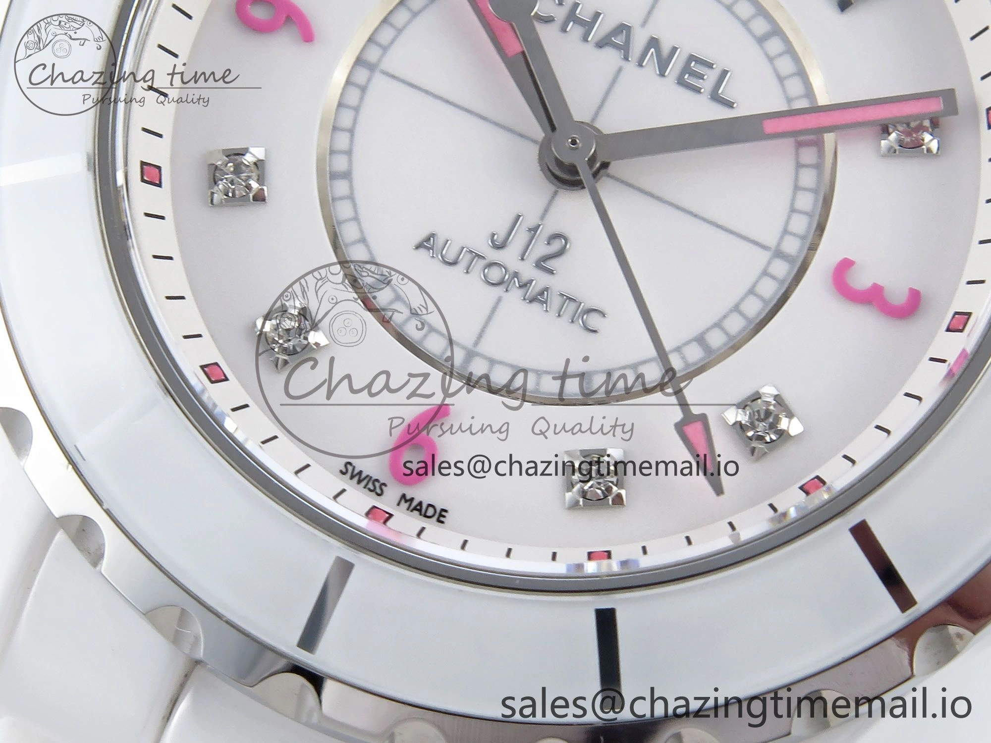FashionForward J13 38mm White Ceramic HTF 1:1 Best Edition Pink Dial Diamonds Makers on Bracelet A 6448