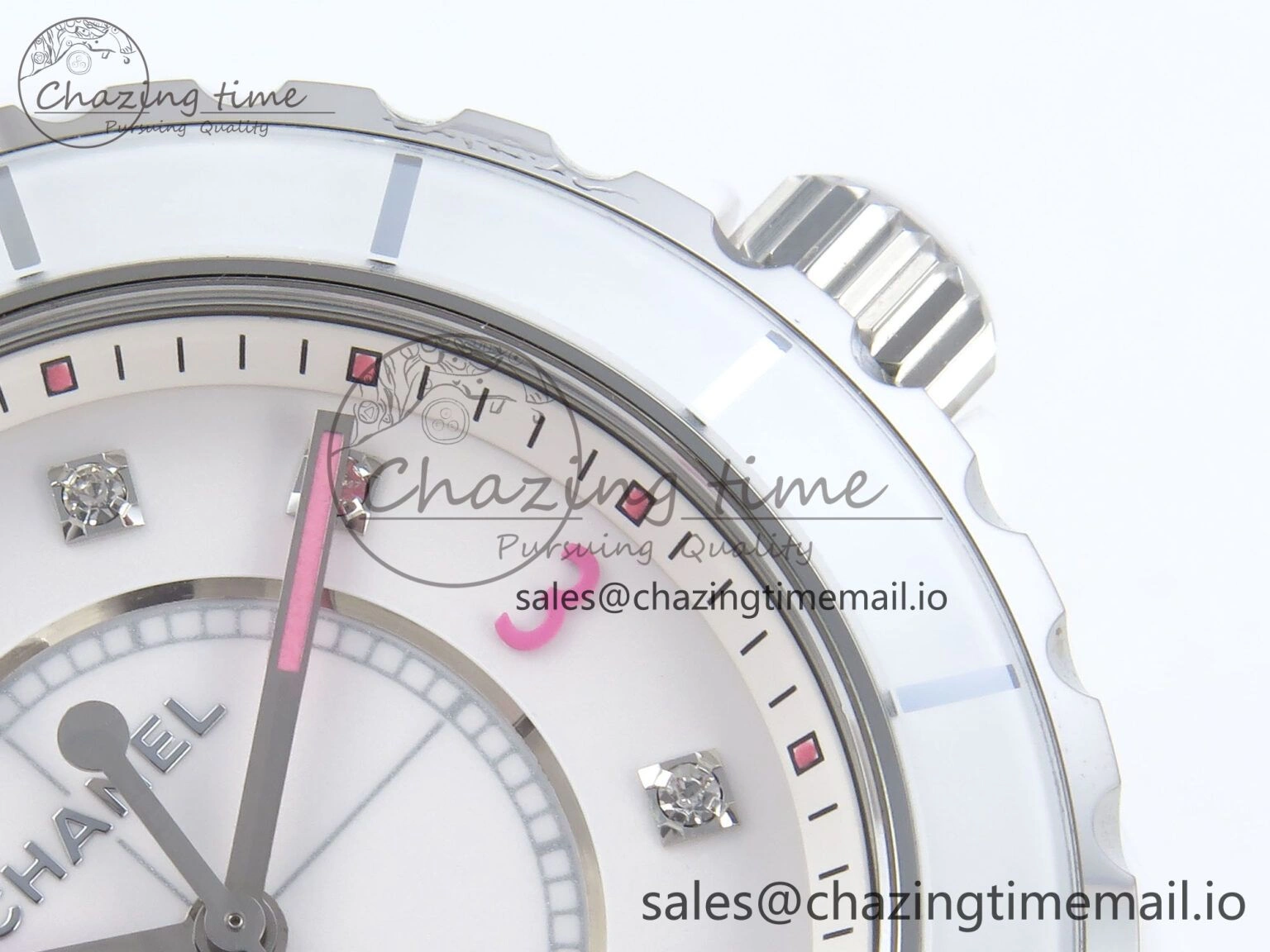 FashionForward J13 38mm White Ceramic HTF 1:1 Best Edition Pink Dial Diamonds Makers on Bracelet A 6448