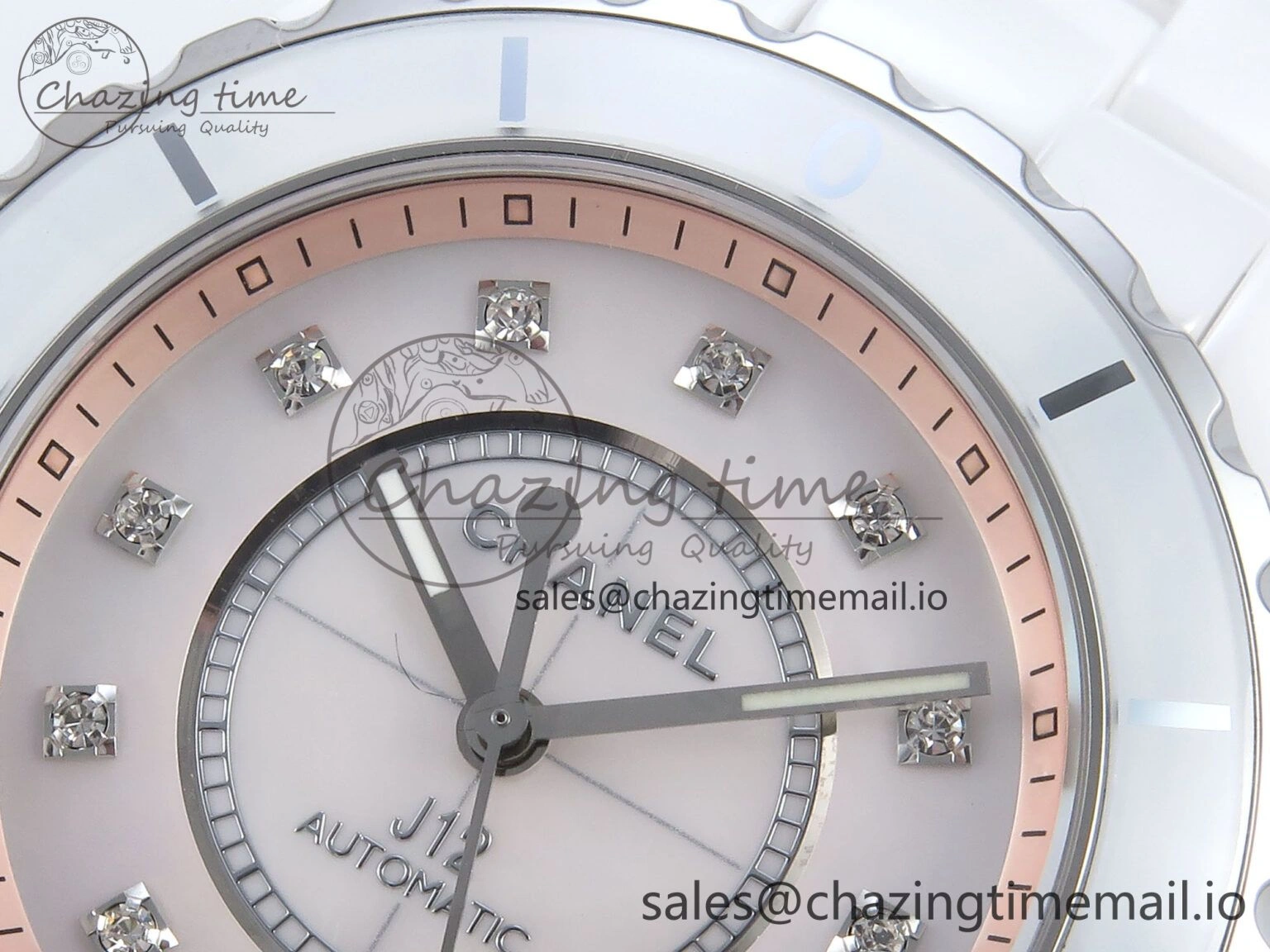 J13 38mm White Ceramic HTF 1:1 Best Edition Pink MOP Dial Diamonds Markers on Bracelet A Classic 6451