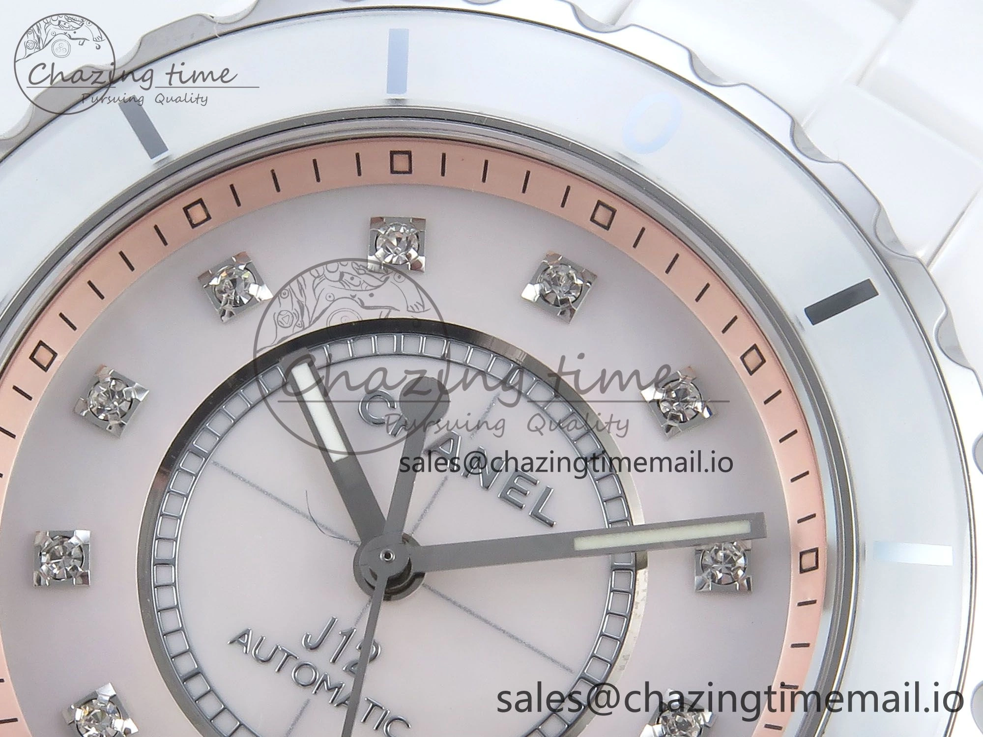 J13 38mm White Ceramic HTF 1:1 Best Edition Pink MOP Dial Diamonds Markers on Bracelet A Classic 6451
