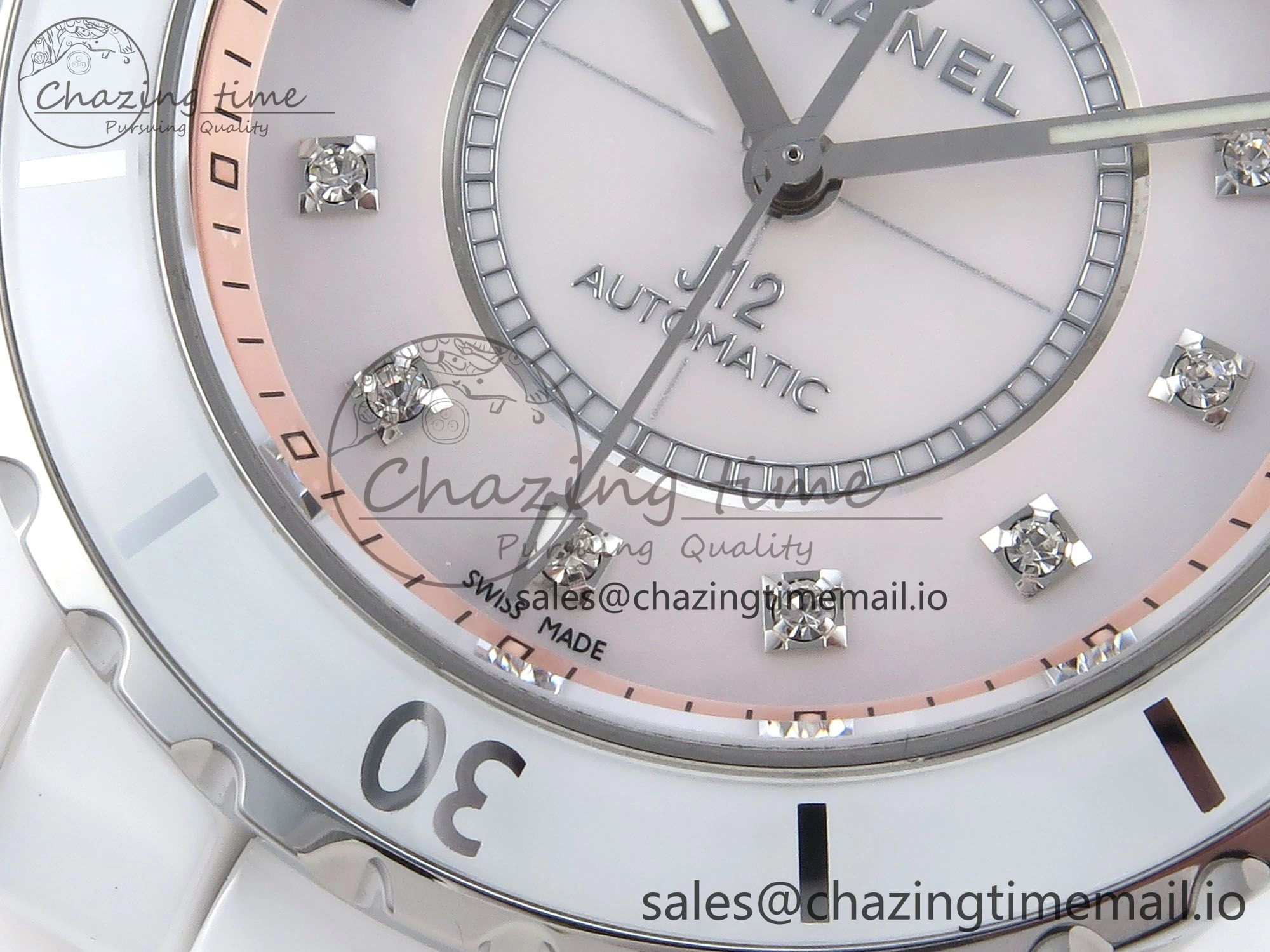J13 38mm White Ceramic HTF 1:1 Best Edition Pink MOP Dial Diamonds Markers on Bracelet A Classic 6451
